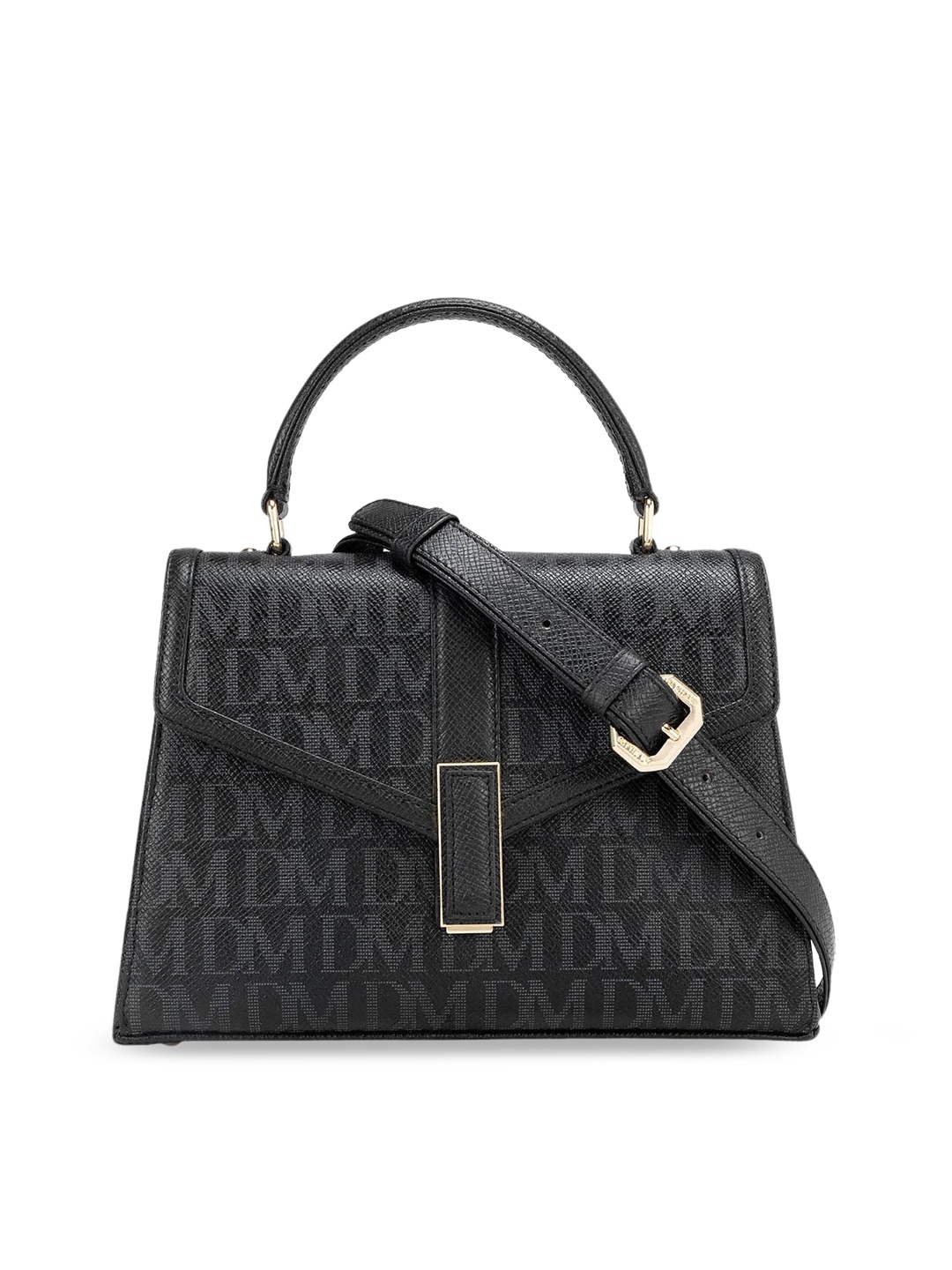 

Da Milano Typography Printed Leather Structured Sling Bag, Black