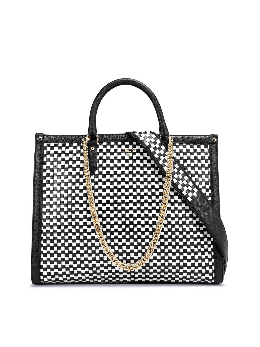 

Da Milano Geometric Leather Oversized Shopper Handheld Bag, Black
