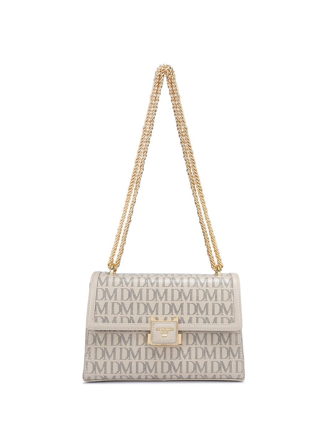 

Da Milano Typography Printed Leather Structured Shoulder Bag, Beige