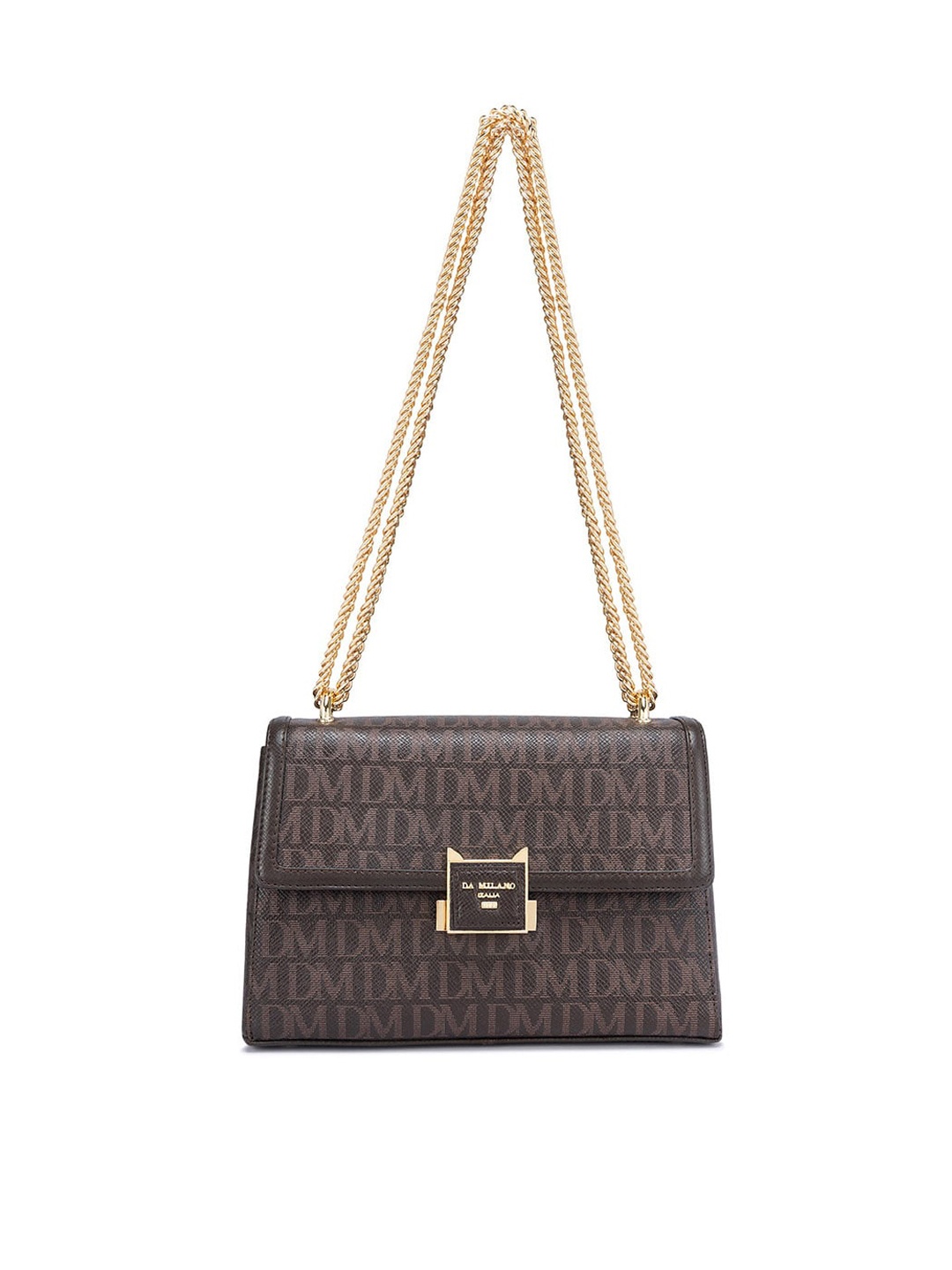 

Da Milano Typography Printed Leather Structured Sling Bag, Brown