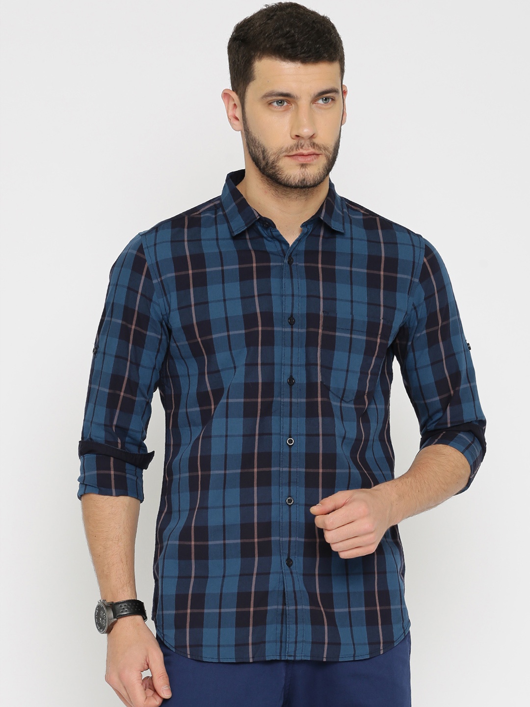 

HIGHLANDER Men Blue Slim Fit Checked Casual Shirt