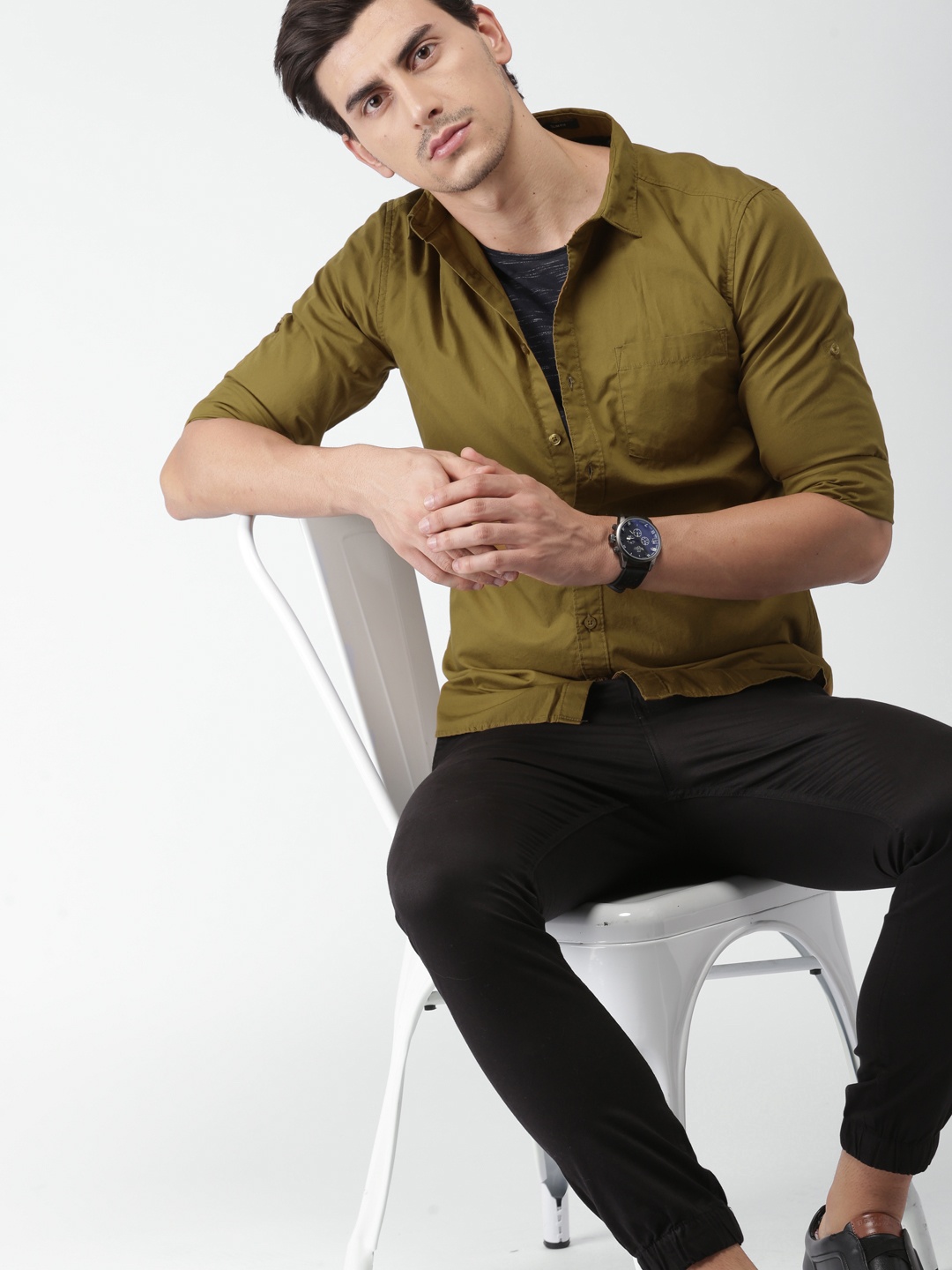 

HIGHLANDER Men Olive Green Slim Fit Solid Casual Shirt