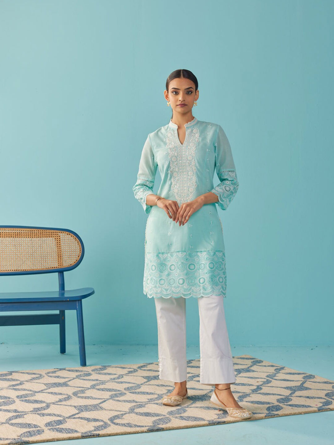 

Lakshita Ethnic Embroidered Mandarin Collar Kurta, Blue