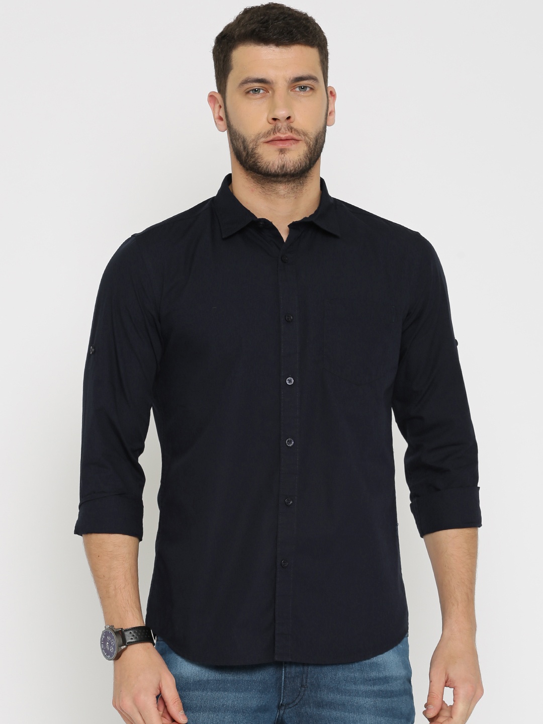 

HIGHLANDER Men Navy Blue Slim Fit Solid Casual Shirt