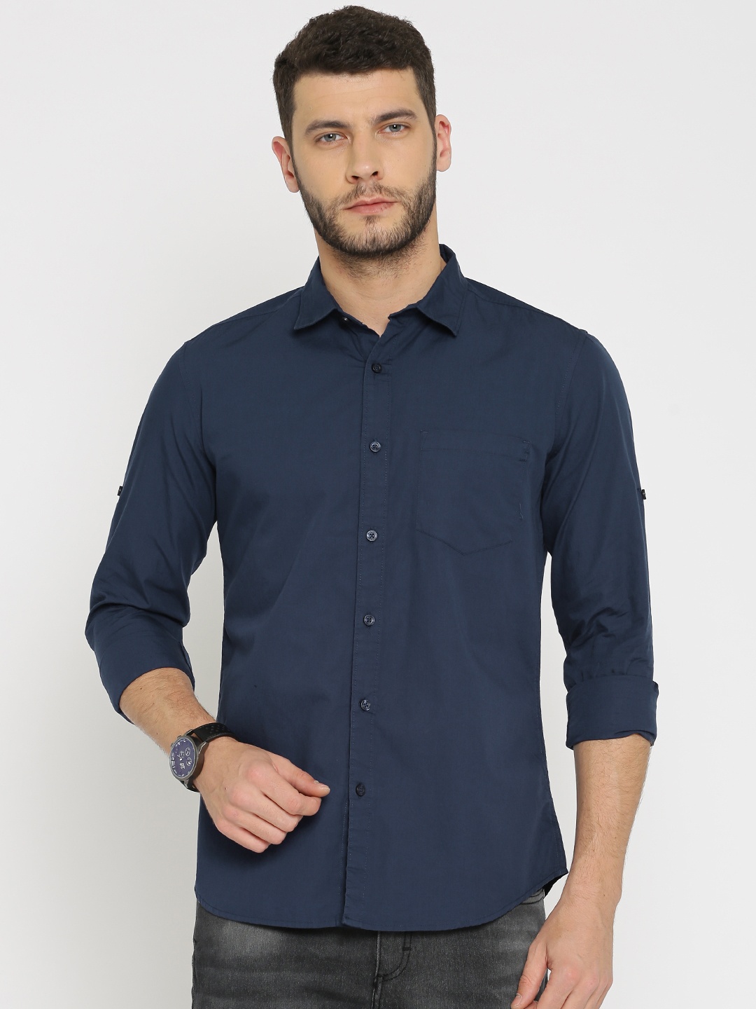 

HIGHLANDER Men Navy Blue Slim Fit Solid Casual Shirt