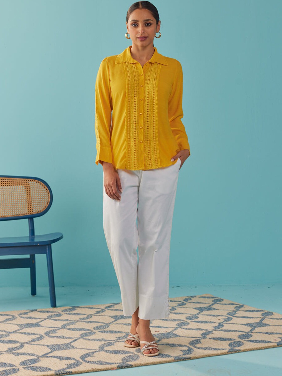 

Lakshita Classic Spread Collar Opaque Casual Shirt, Mustard