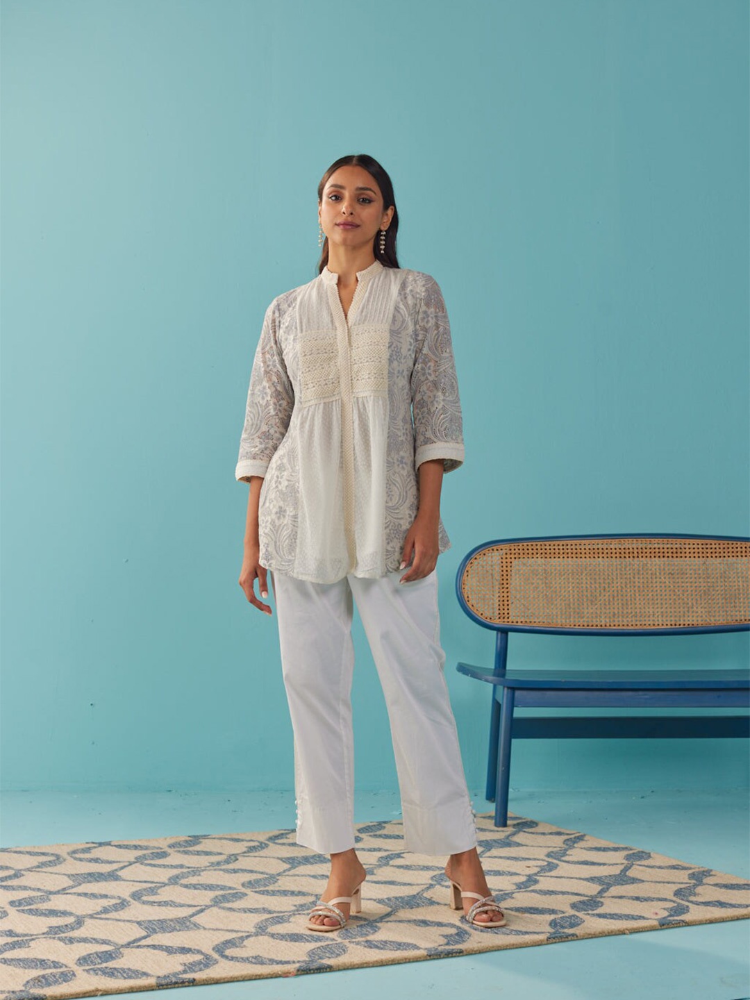 

Lakshita Ethnic Motifs Printed Cotton Tunic, Blue