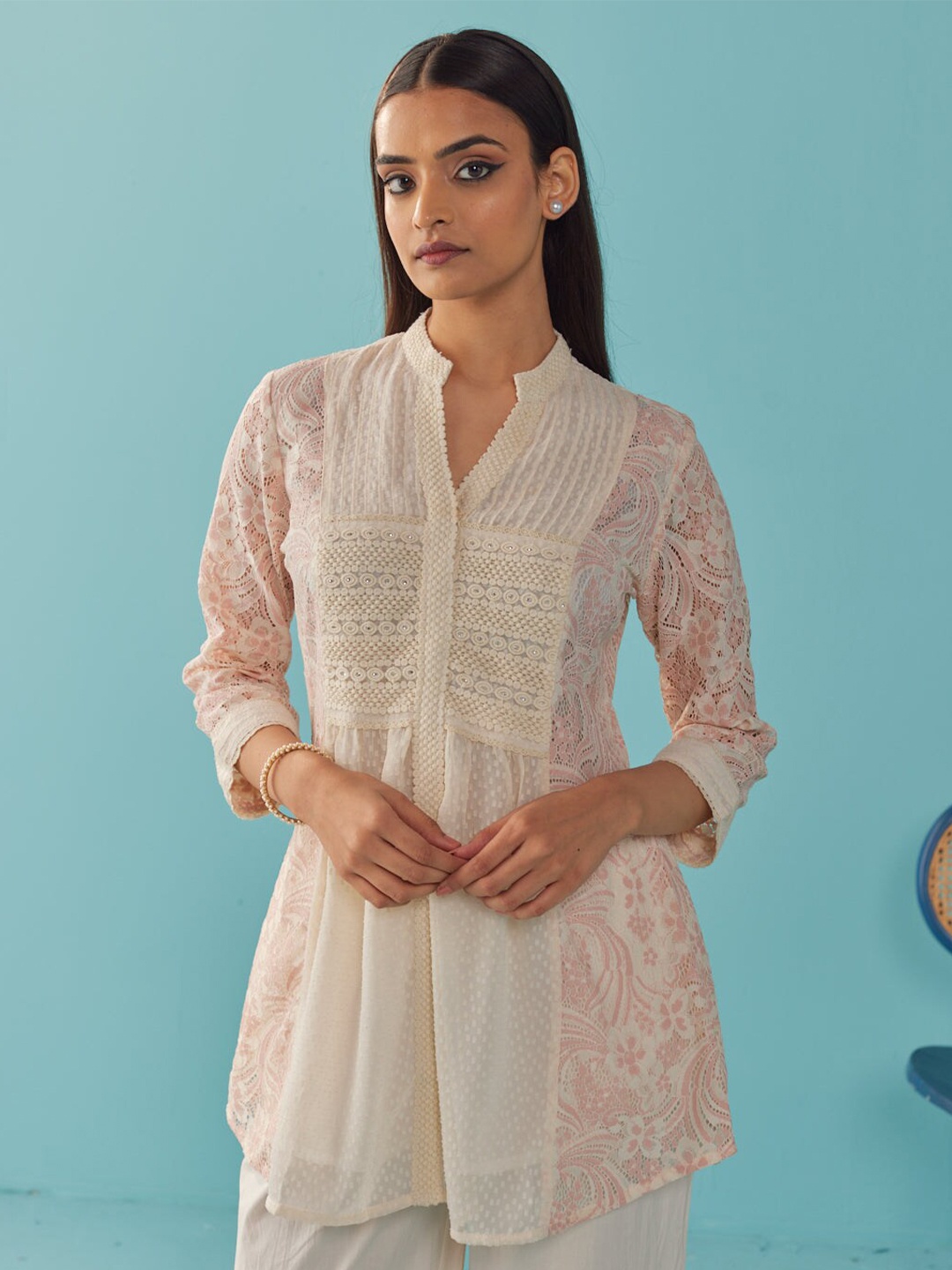 

Lakshita Floral Self Design Cotton Tunic, Peach