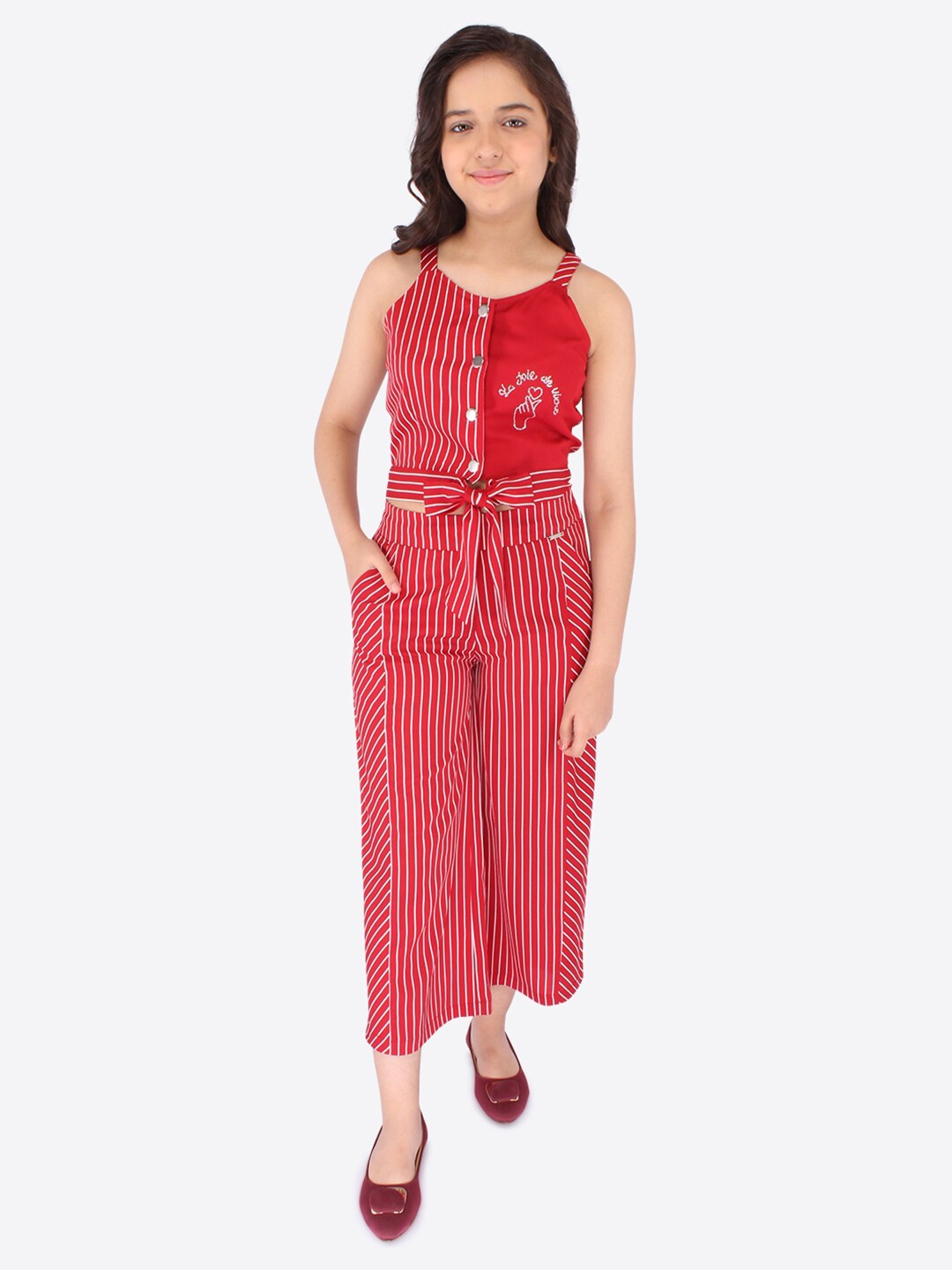 

CUTECUMBER Girls Striped Top with Palazzos, Red