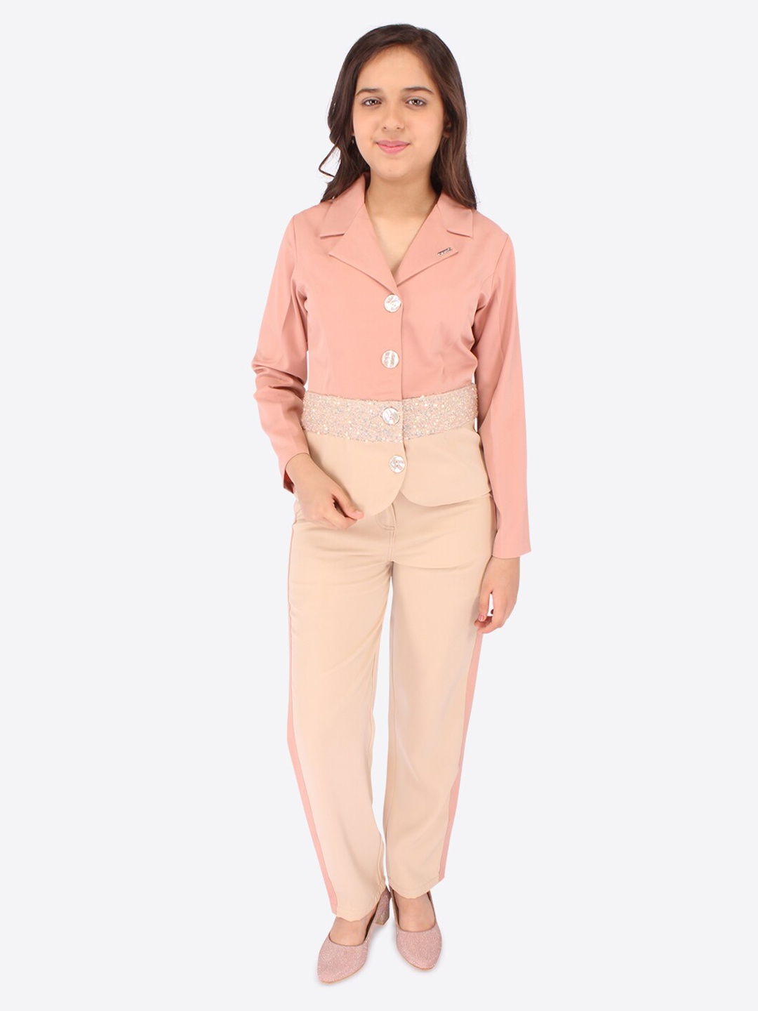 

CUTECUMBER Girls Embellished Coat with Trousers, Pink