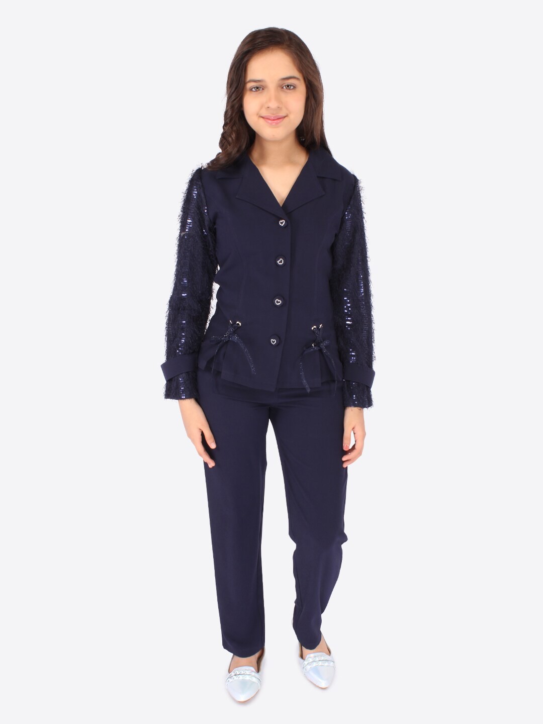 

CUTECUMBER Girls Embellished Coat with Trousers, Navy blue