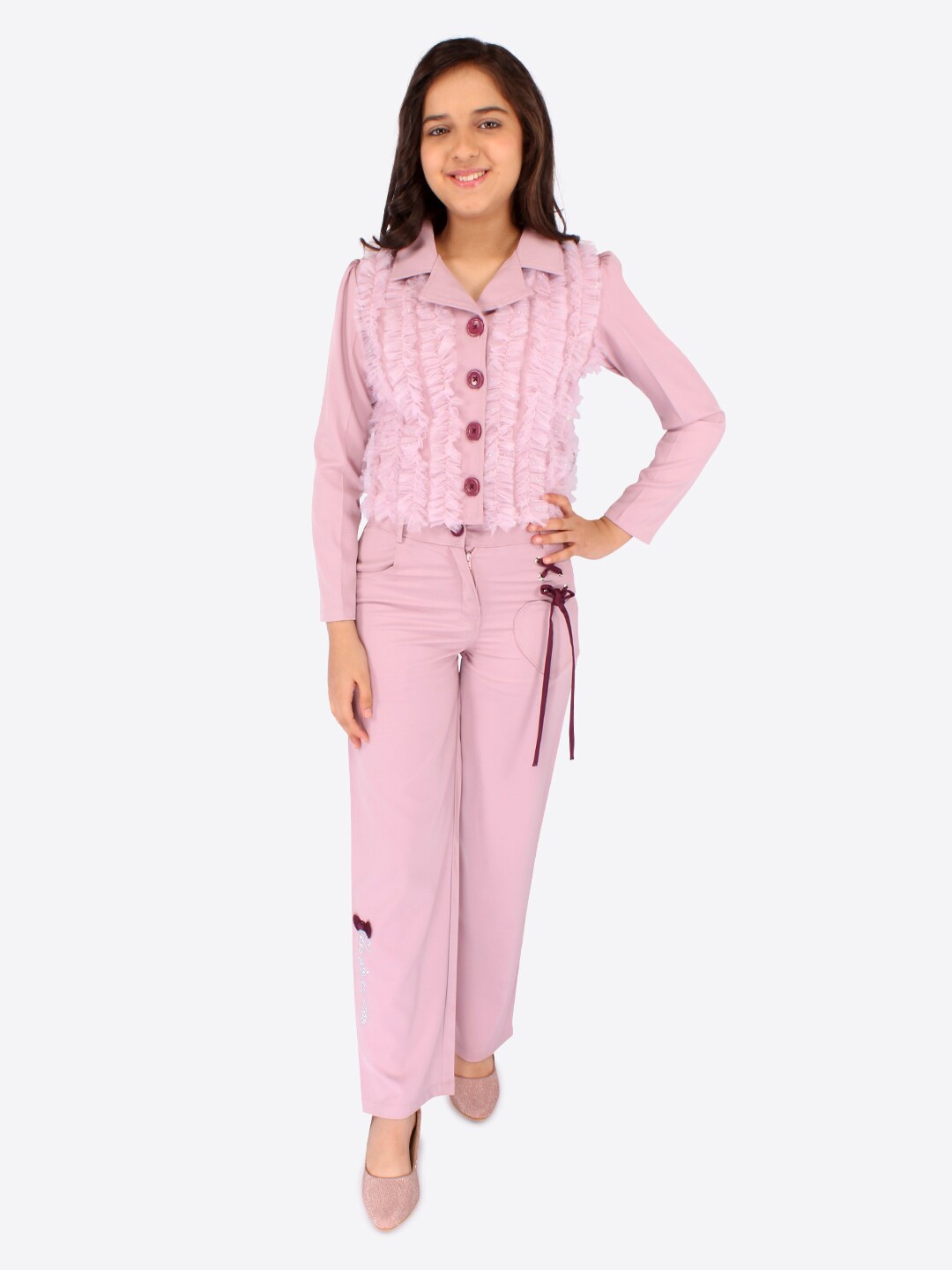 

CUTECUMBER Girls Ruffled Shirt with Trousers, Pink