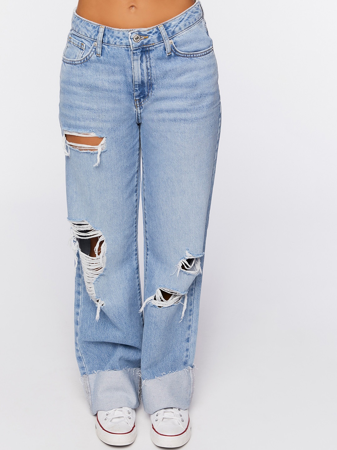 

FOREVER 21 Women Blue Highly Distressed Pure Cotton Jeans