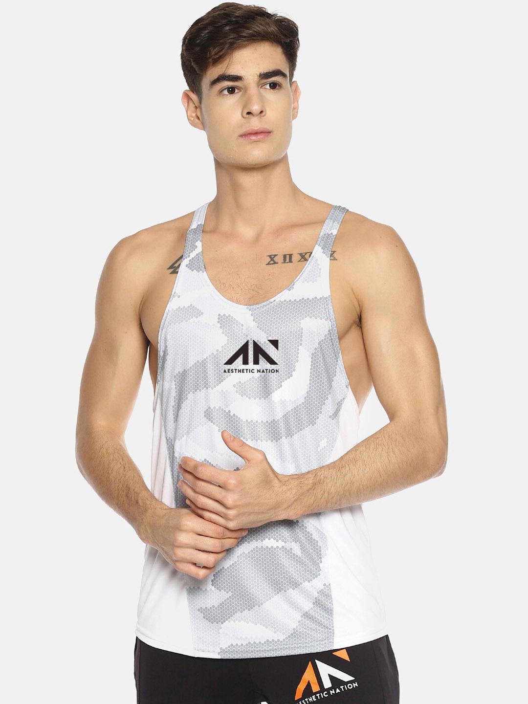 

AESTHETIC NATION Printed Innerwear Gym Vests, White