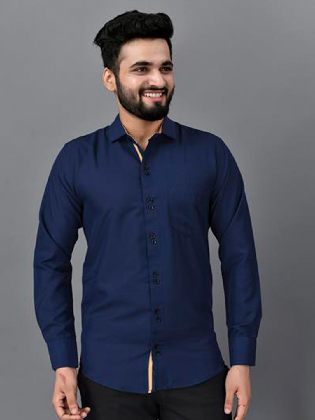 

ETHNIC TRENDZ Standard Opaque Pure Cotton Casual Shirt, Navy blue