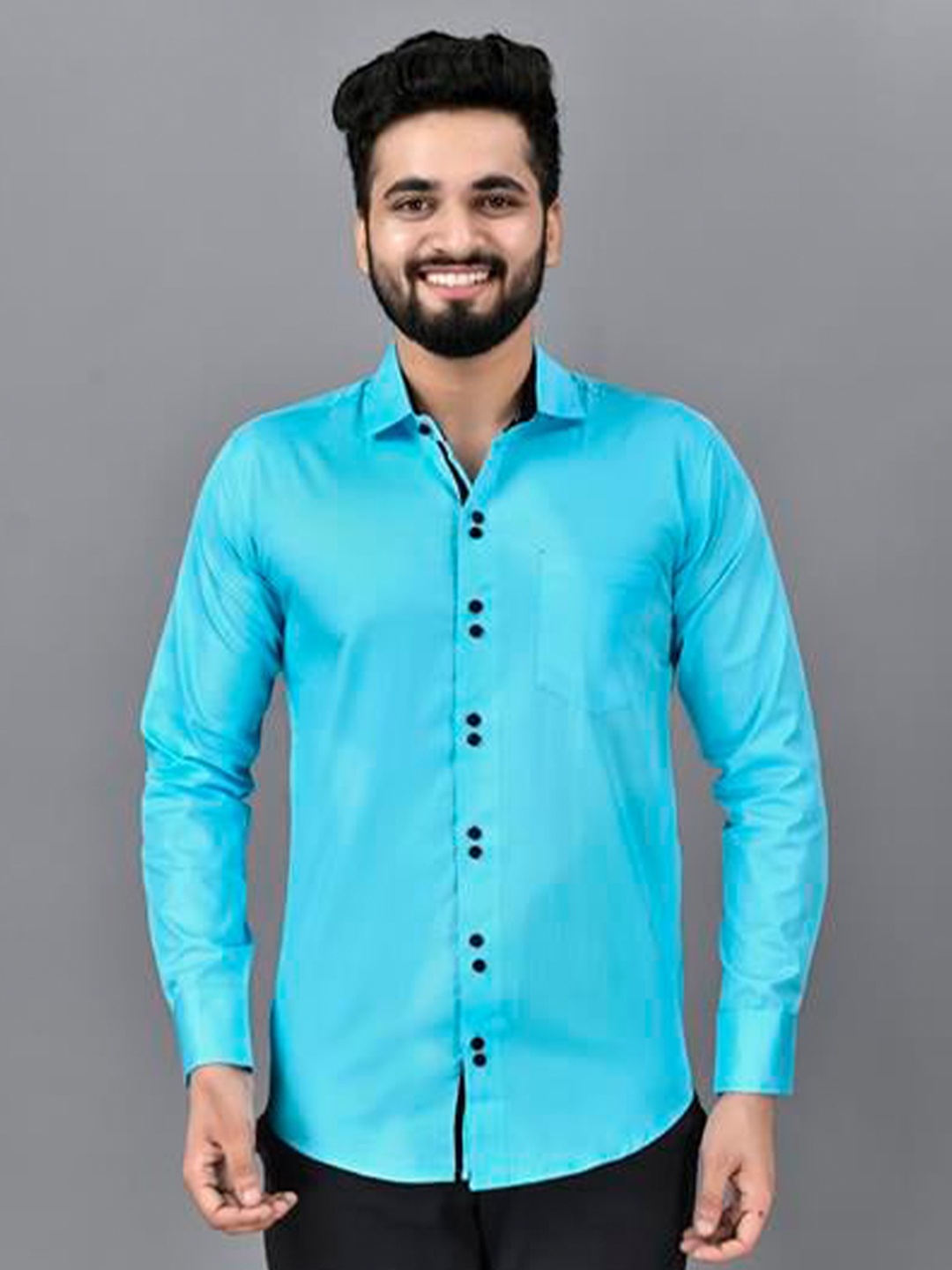 

ETHNIC TRENDZ Standard Opaque Pure Cotton Casual Shirt, Turquoise blue
