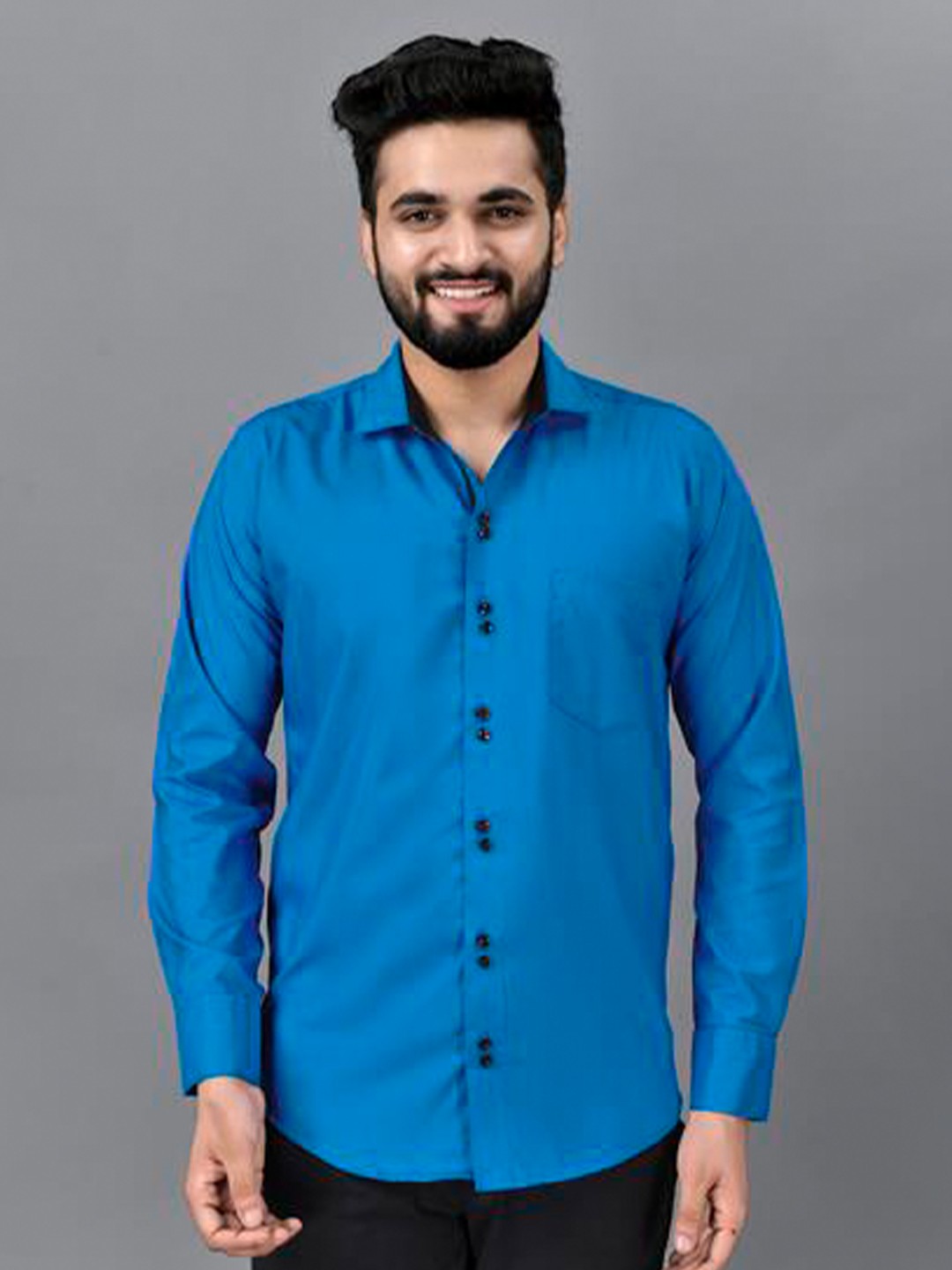 

ETHNIC TRENDZ Standard Opaque Pure Cotton Casual Shirt, Blue