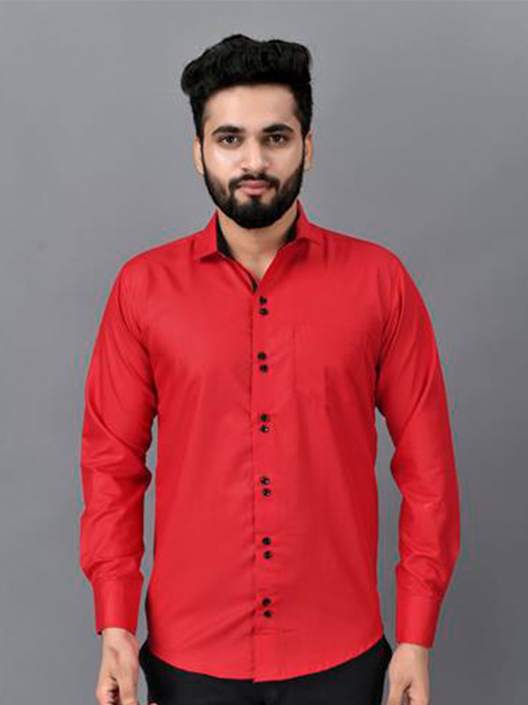 

ETHNIC TRENDZ Standard Fit Spread Collar Formal shirt, Red