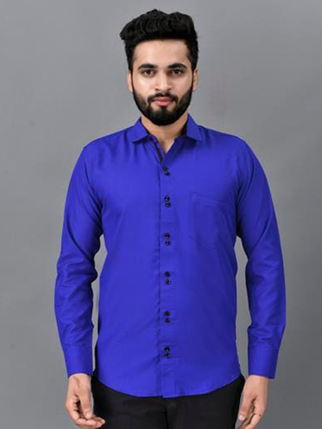 

ETHNIC TRENDZ Standard Opaque Pure Cotton Casual Shirt, Blue