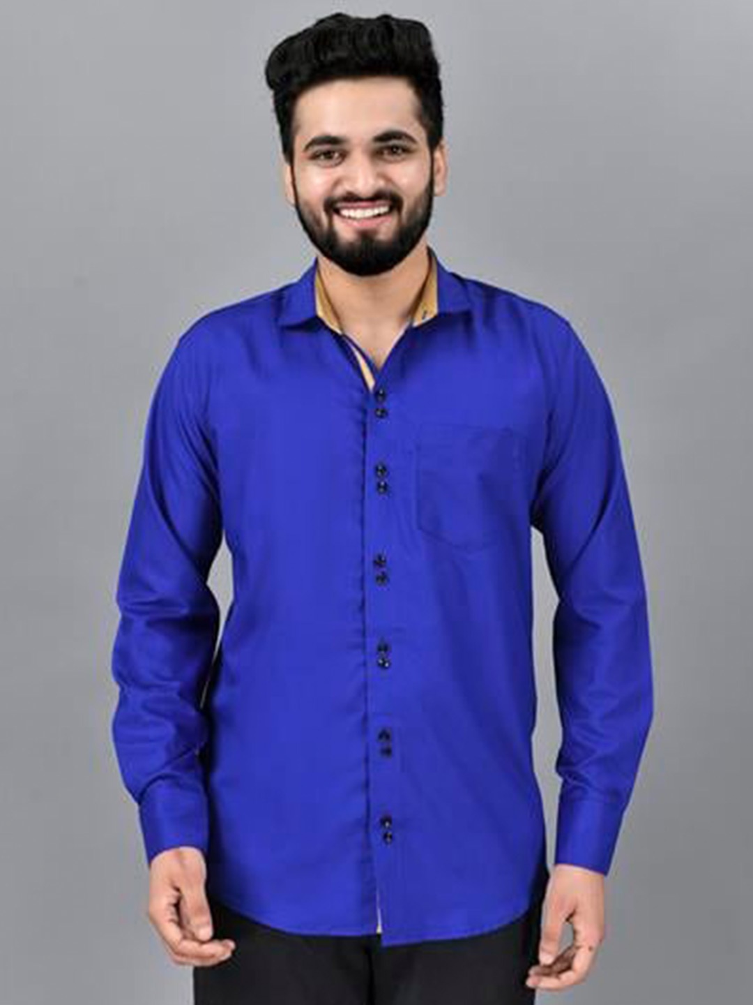 

ETHNIC TRENDZ Standard Opaque Pure Cotton Casual Shirt, Blue