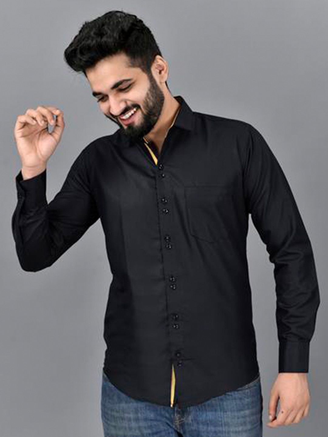 

ETHNIC TRENDZ Standard Opaque Pure Cotton Casual Shirt, Black