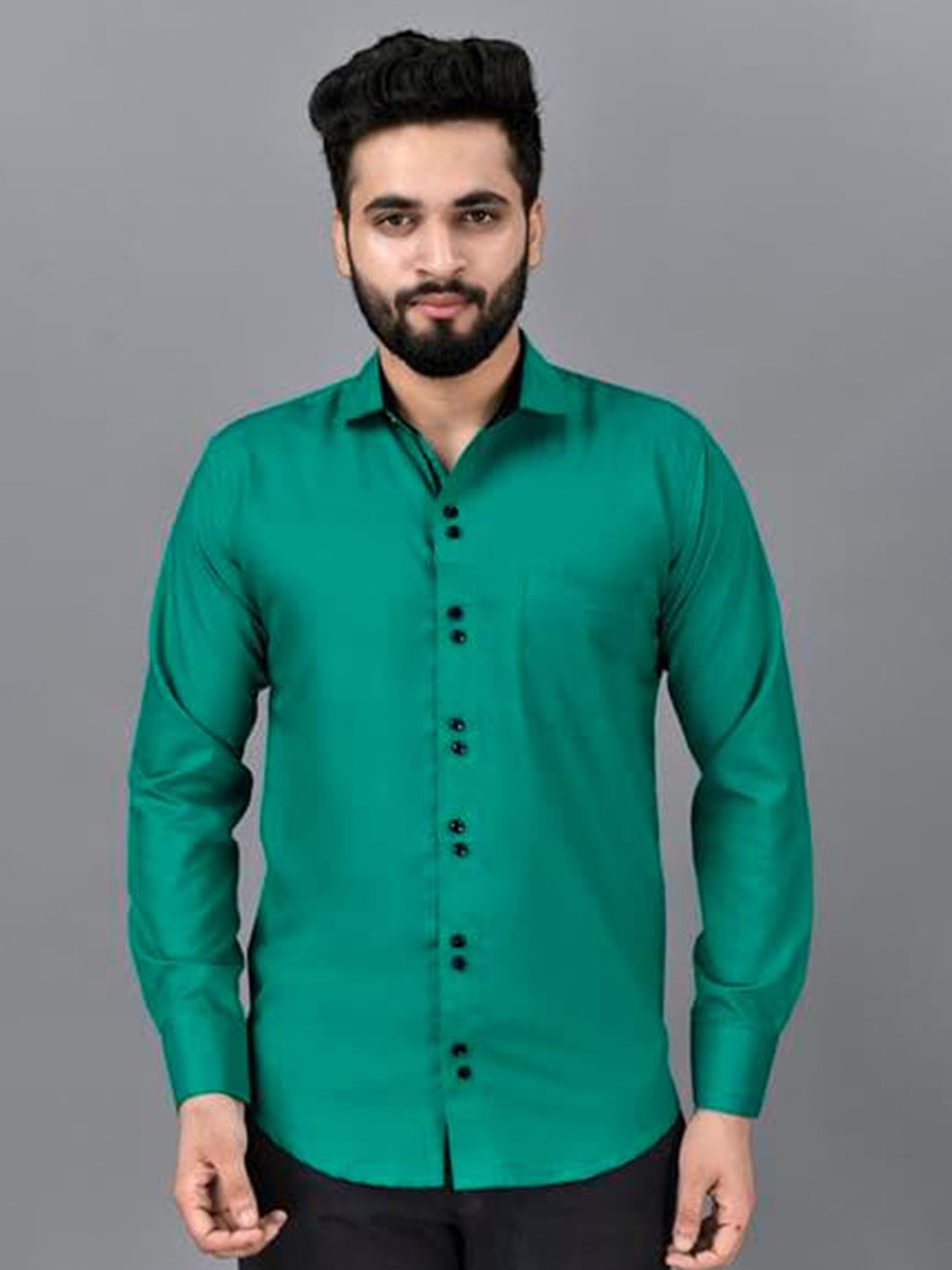 

ETHNIC TRENDZ Standard Opaque Pure Cotton Casual Shirt, Green