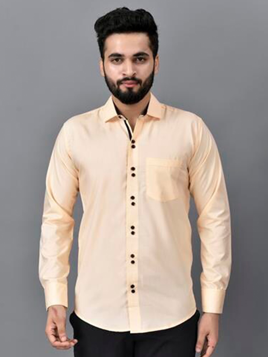 

ETHNIC TRENDZ Standard Opaque Pure Cotton Casual Shirt, Beige