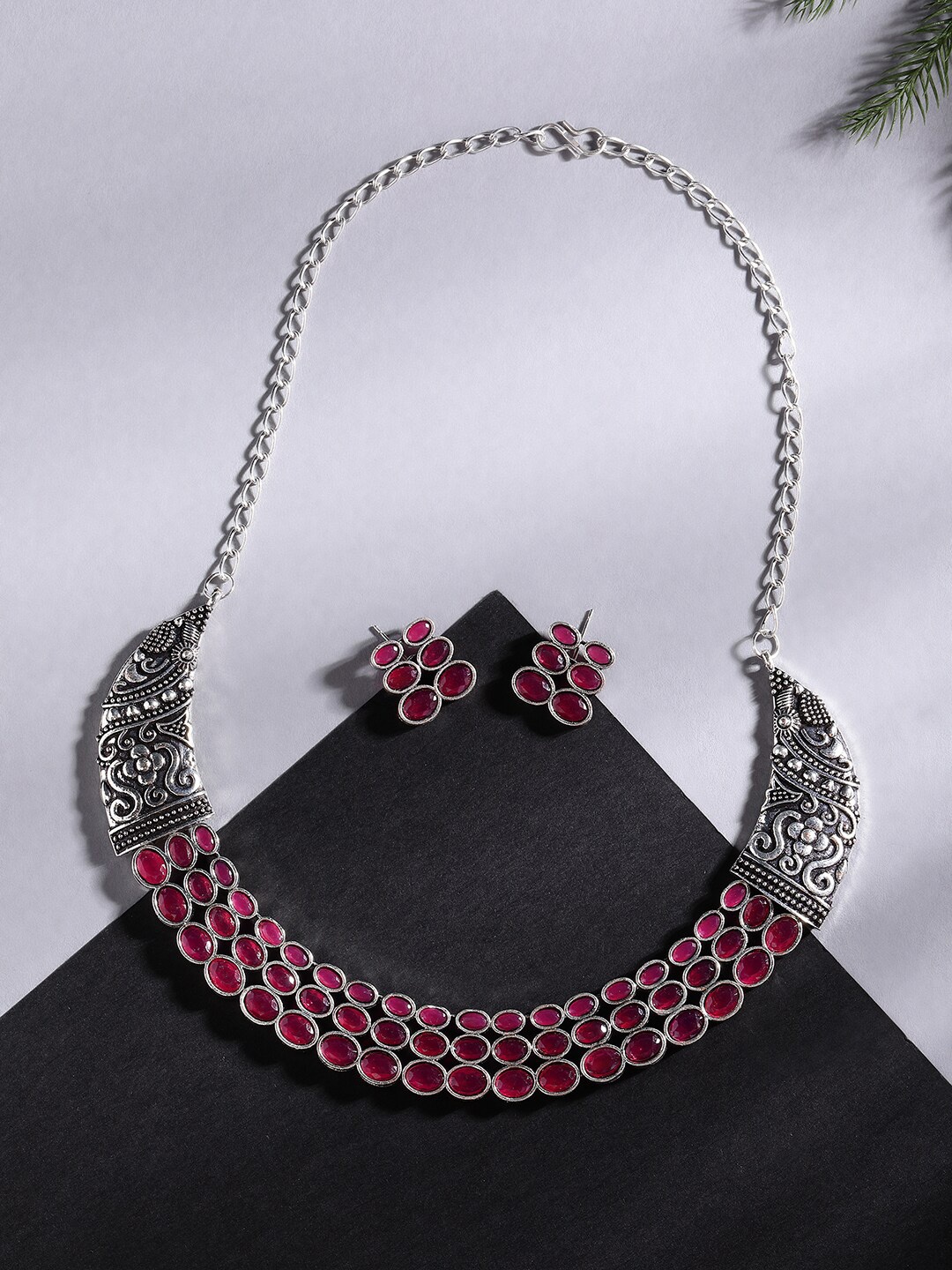 

PANASH Silver-Plated Stones-Studded Jewellery Set
