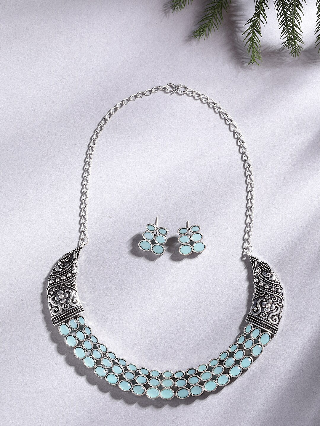 

PANASH Silver-Plated Stones-Studded & Beaded Jewellery Set