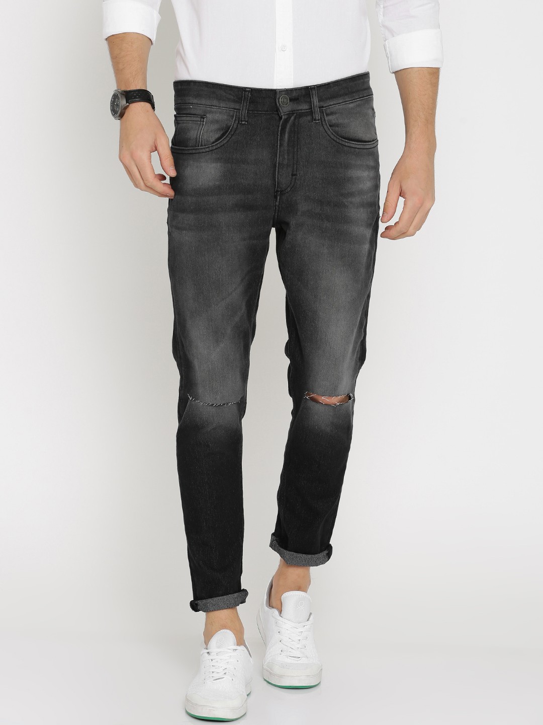 

HIGHLANDER Men Black Slim Fit Mid-Rise Slash Knee Stretchable Jeans