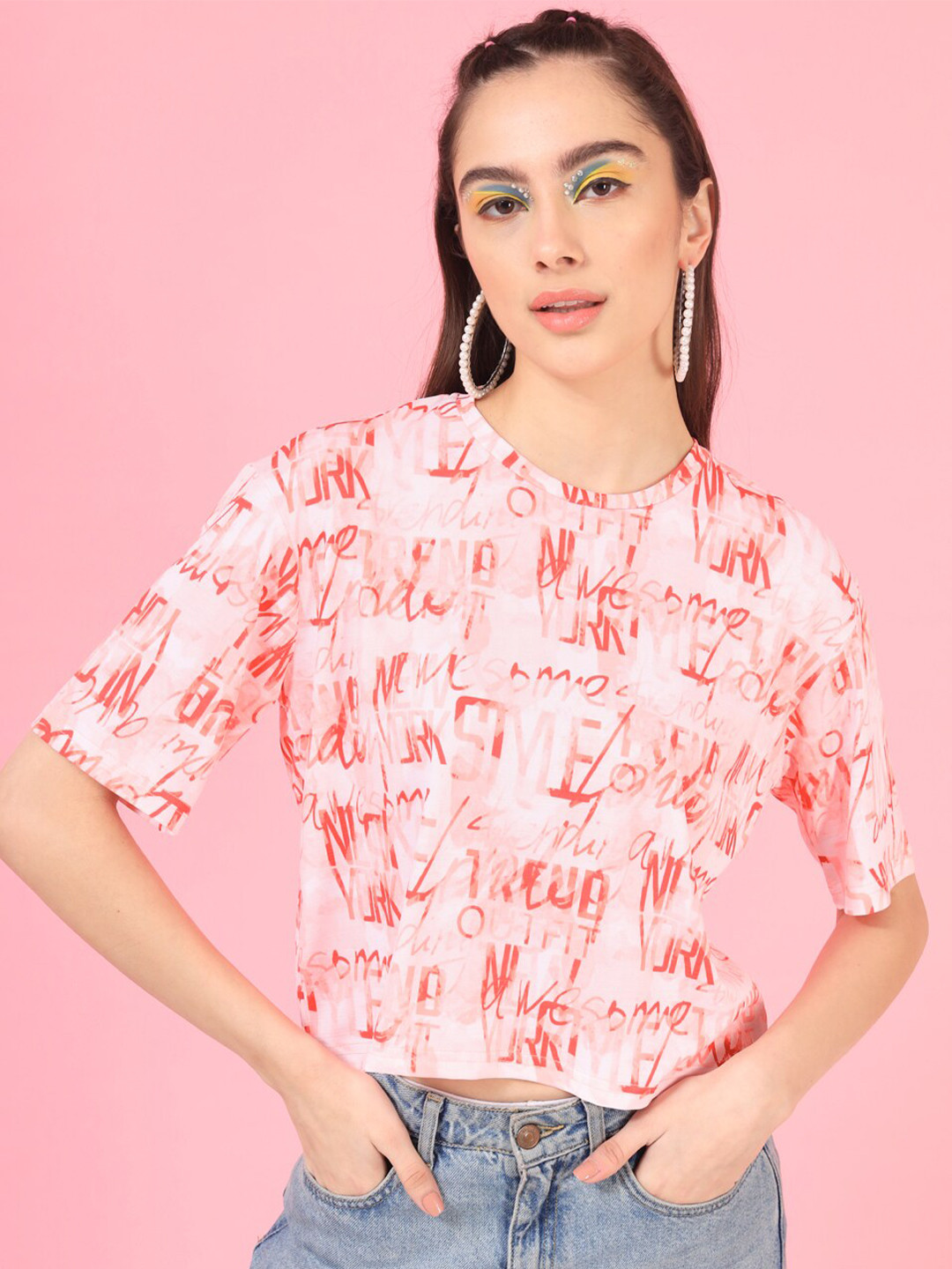 

BAESD Typography Printed Crop Top, Orange