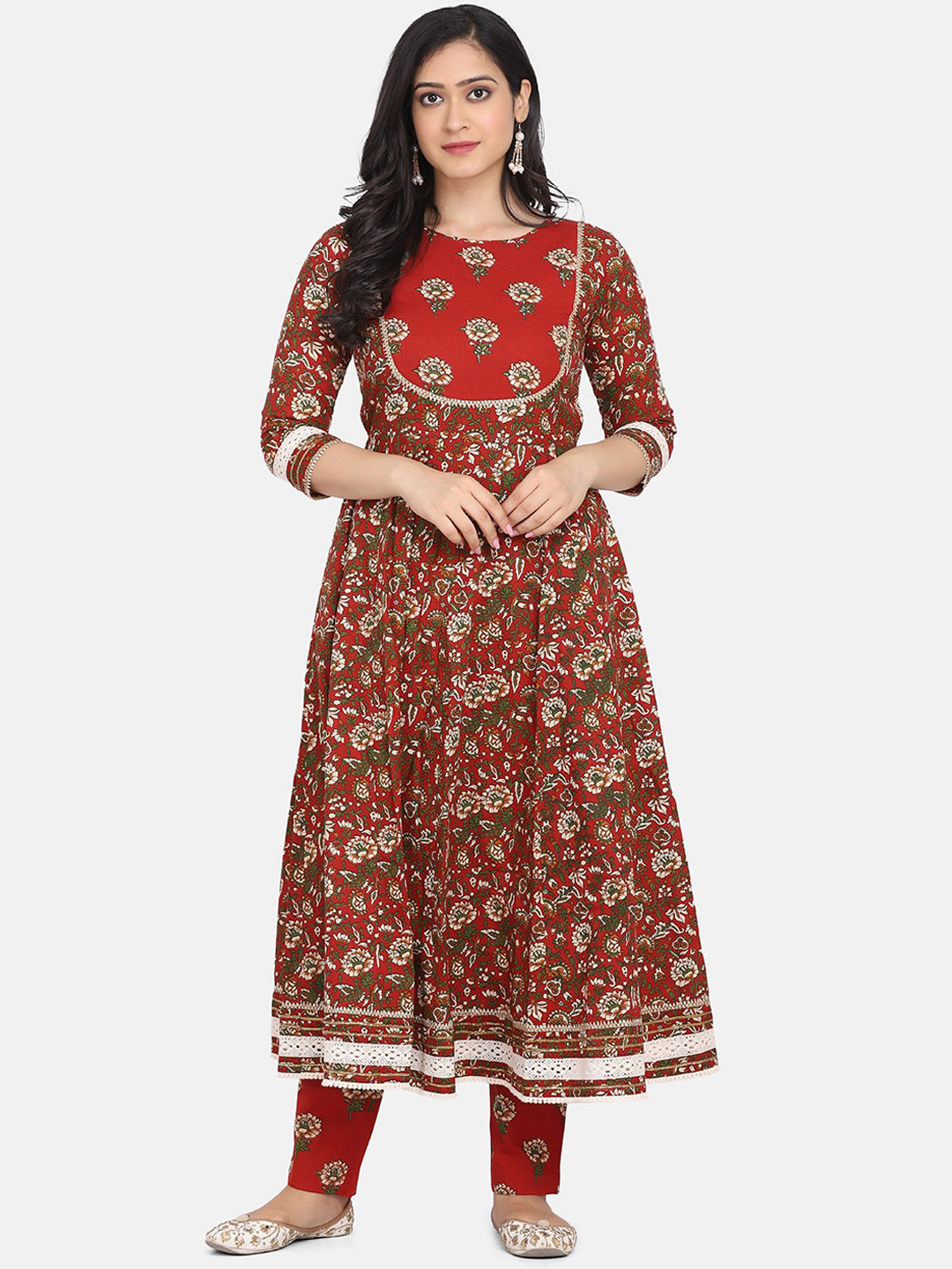 

KALINI Floral Printed Gotta Patti Pure Cotton Kurta With Trousers & Dupatta, Maroon
