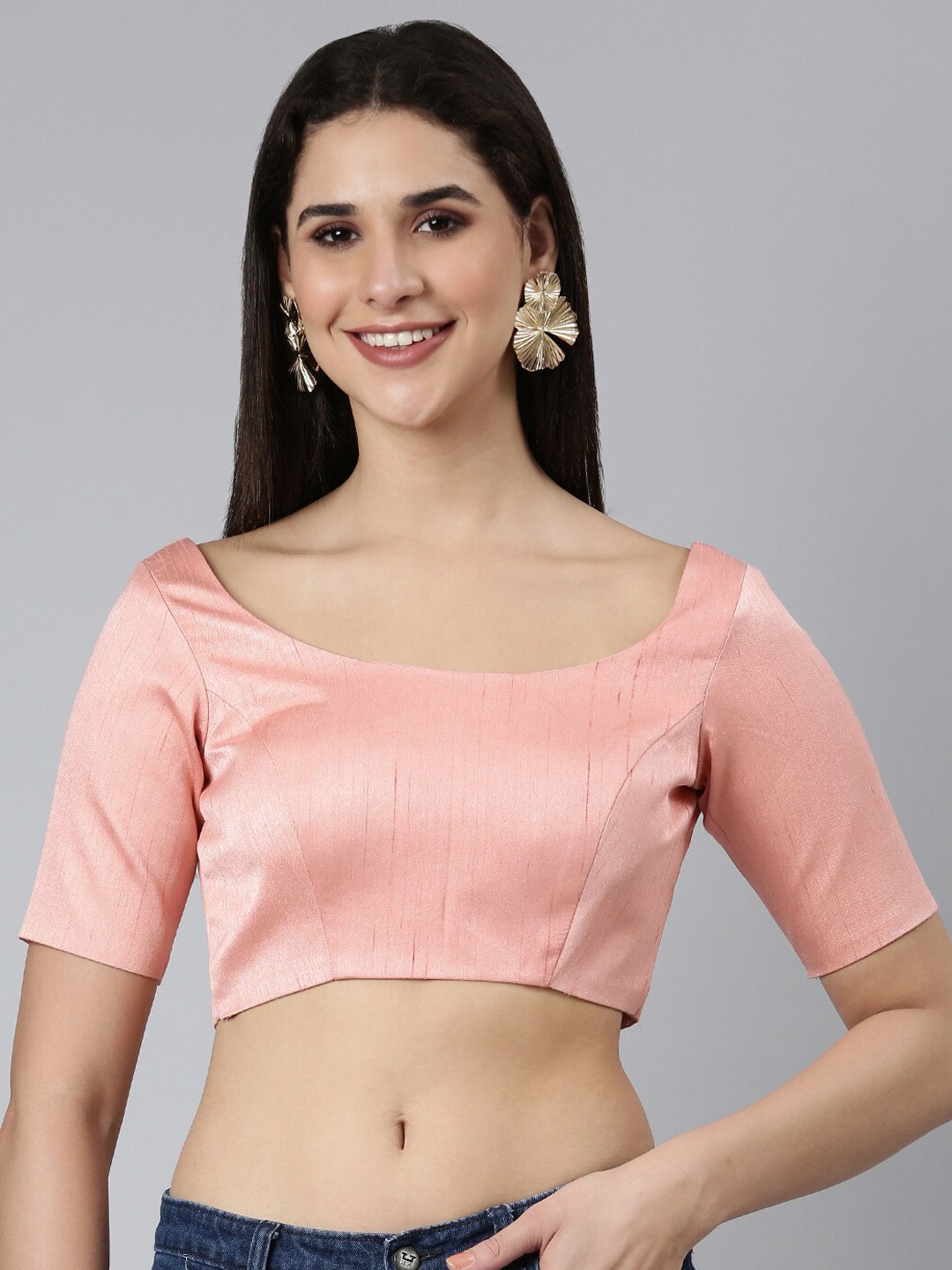 

panchhi Boat Neck Pure Silk Saree Blouse, Peach