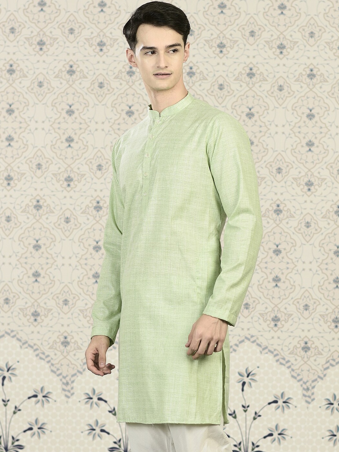 

Ode by House of Pataudi Green Mandarin Collar Straight Kurta
