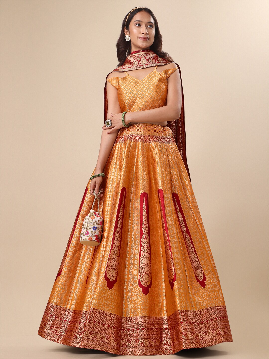 

PURVAJA Ready to Wear Lehenga & Unstitched Blouse With Dupatta, Yellow