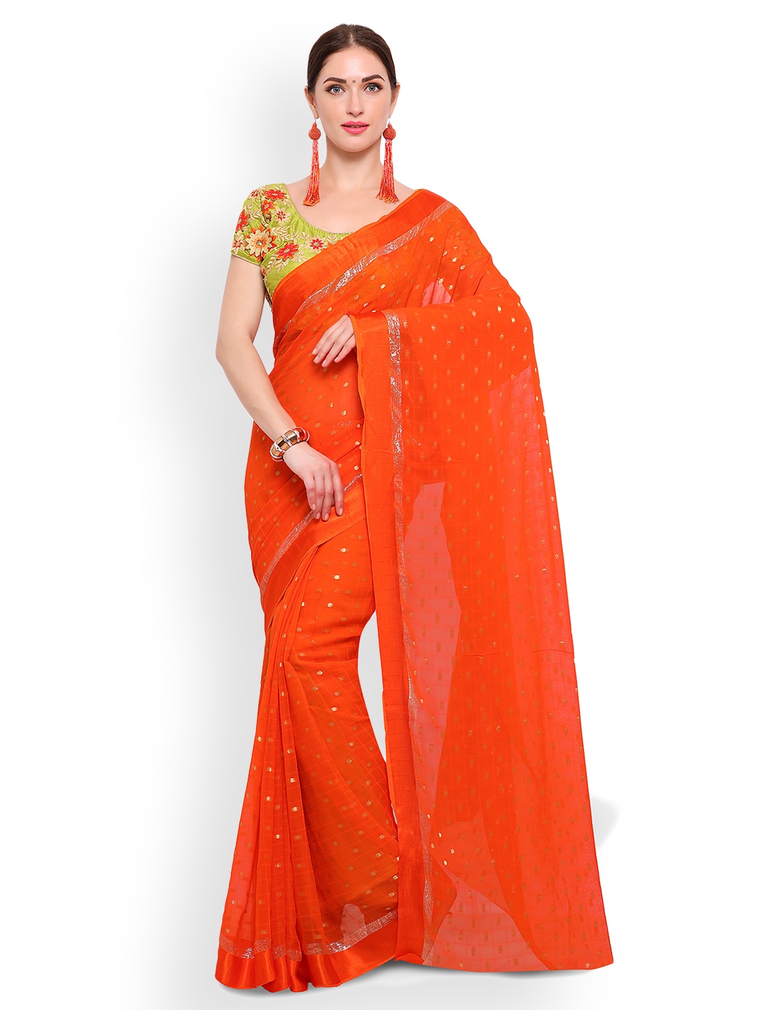 

Saree mall Orange Woven Design Poly Georgette Saree