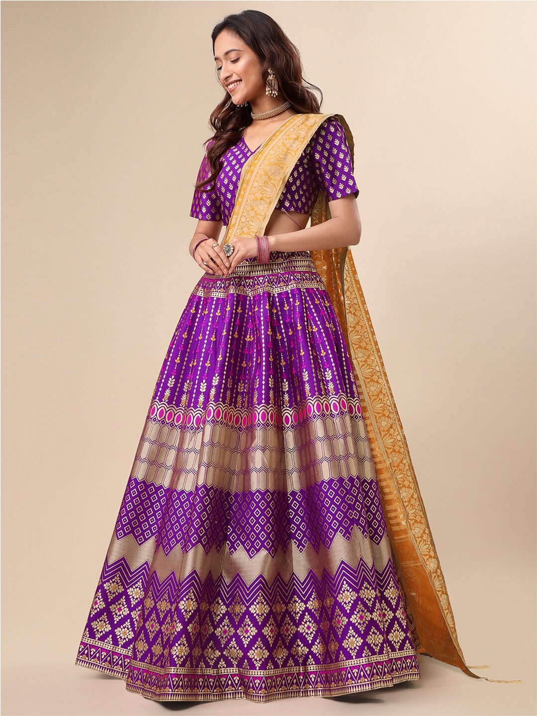 

PURVAJA Ready to Wear Lehenga & Unstitched Blouse With Dupatta, Magenta