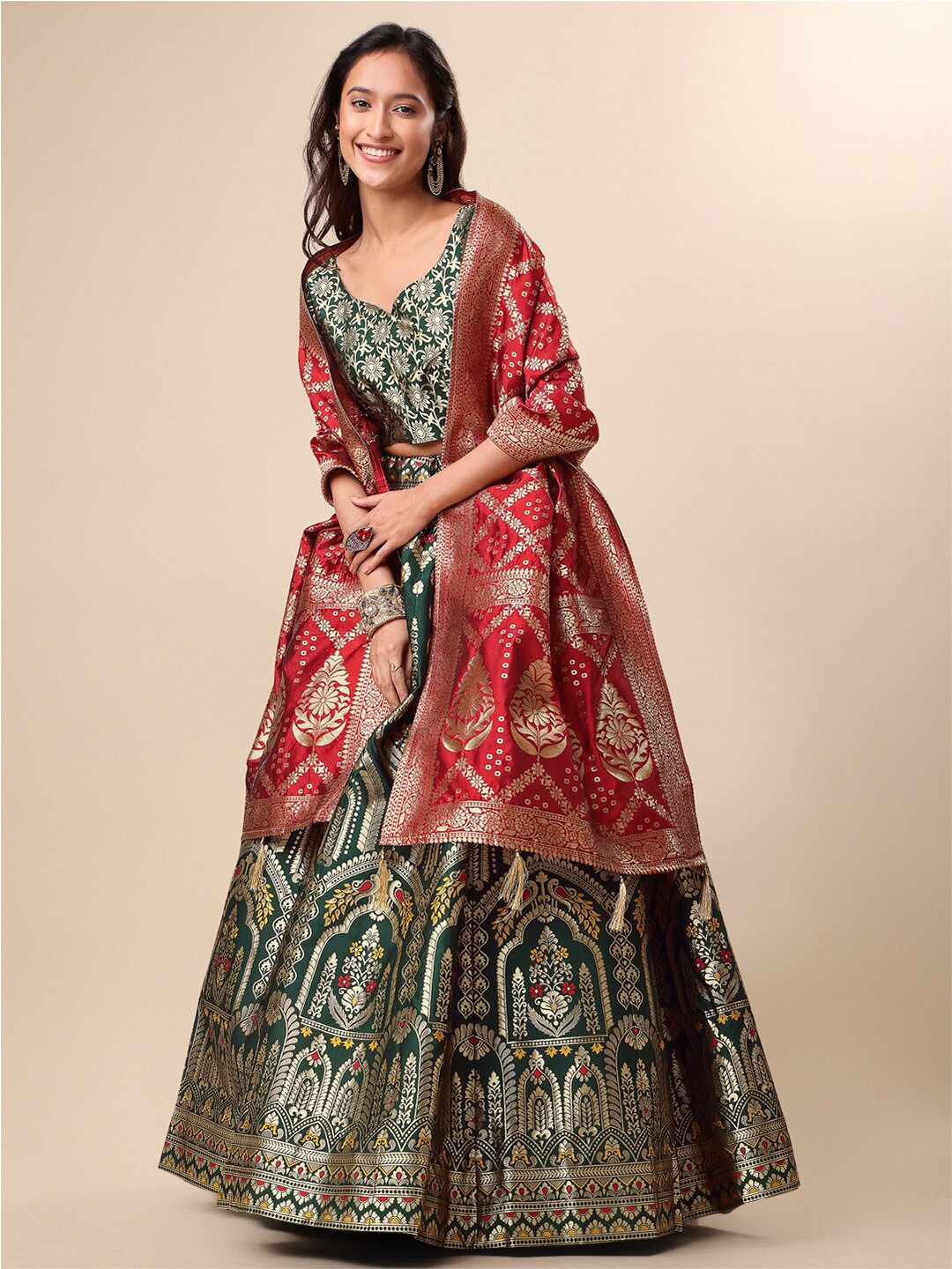 

PURVAJA Ready to Wear Lehenga & Unstitched Blouse With Dupatta, Green