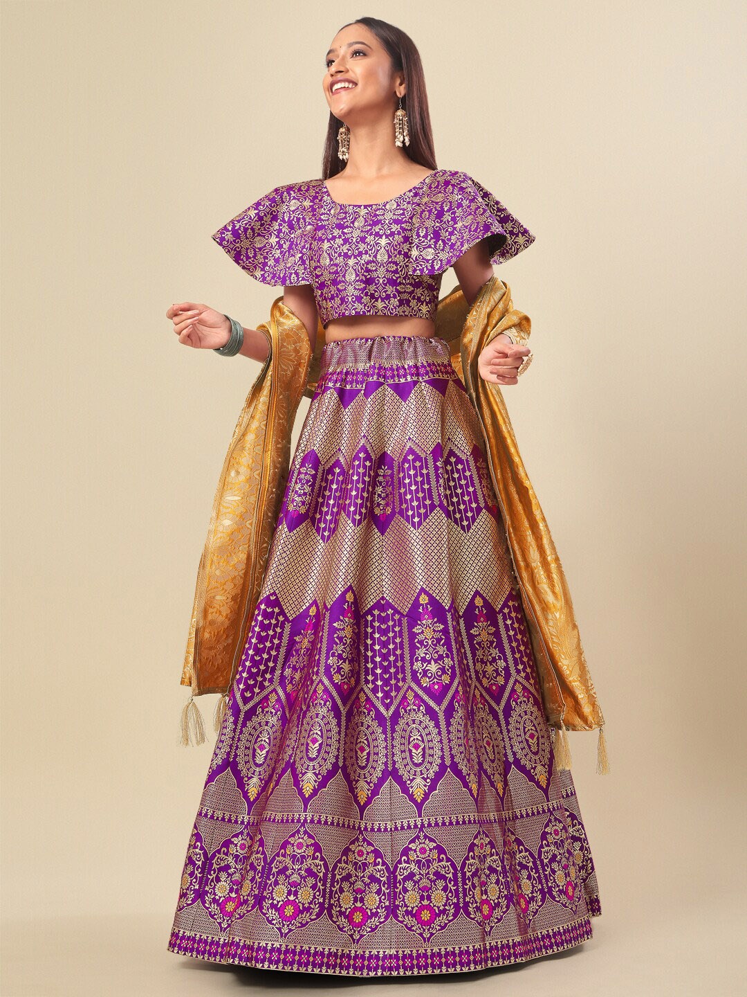 

PURVAJA Ready to Wear Lehenga & Unstitched Blouse With Dupatta, Magenta