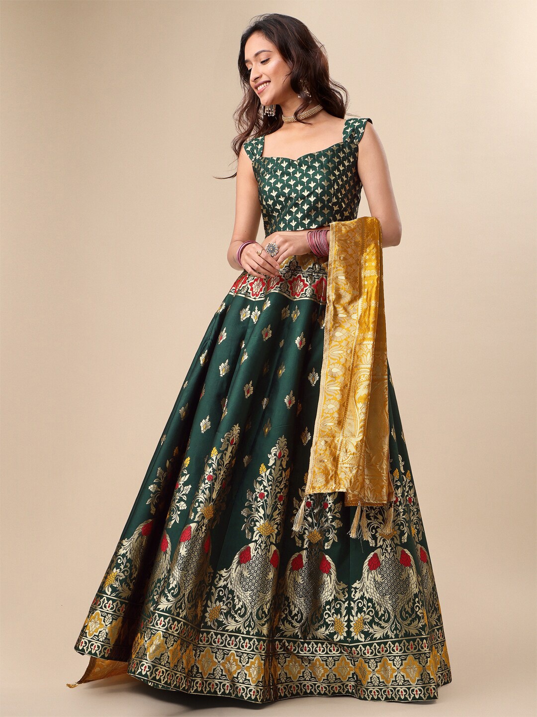 

PURVAJA Ready to Wear Lehenga & Unstitched Blouse With Dupatta, Green