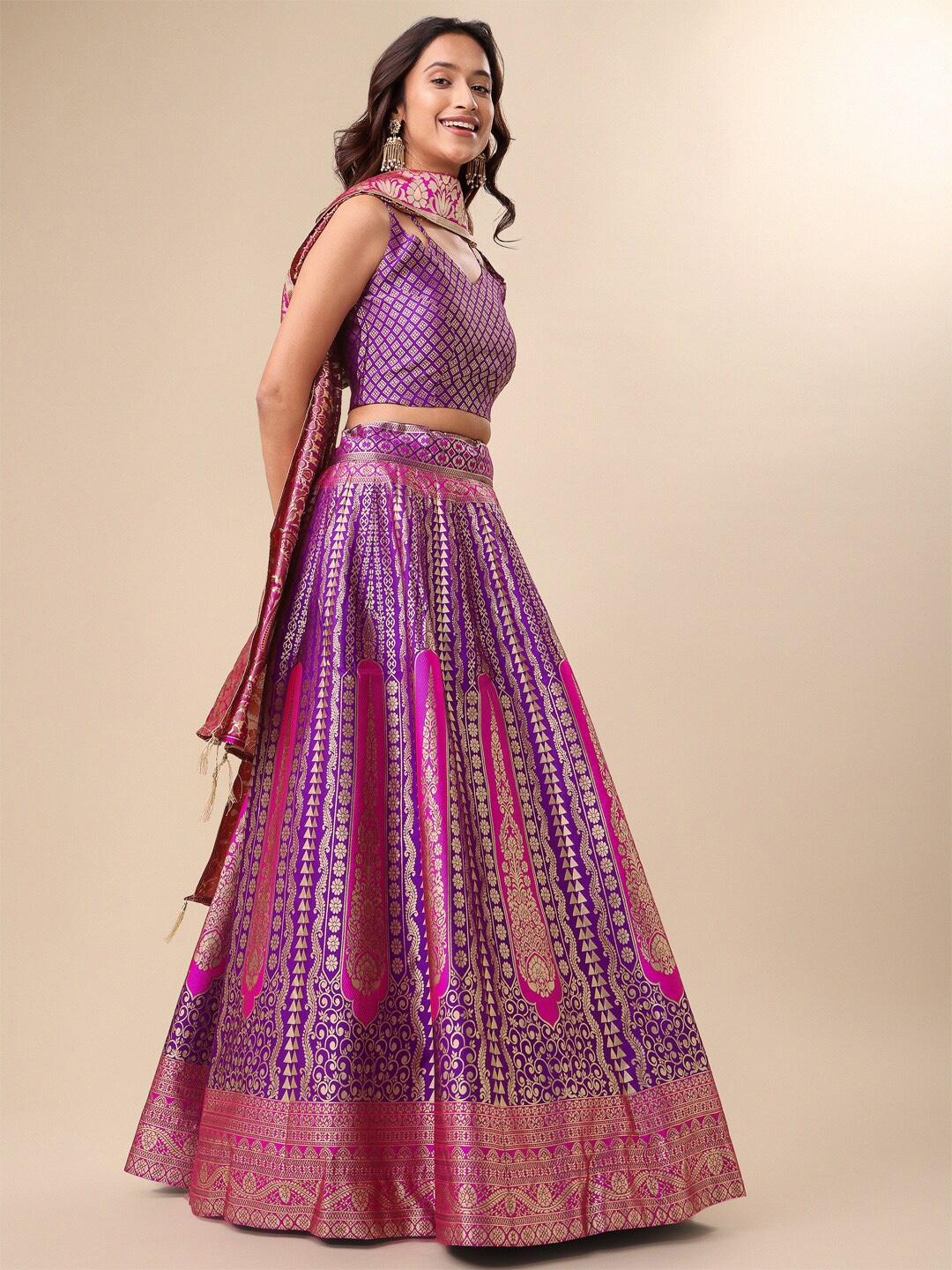 

PURVAJA Ready to Wear Lehenga & Unstitched Blouse With Dupatta, Magenta