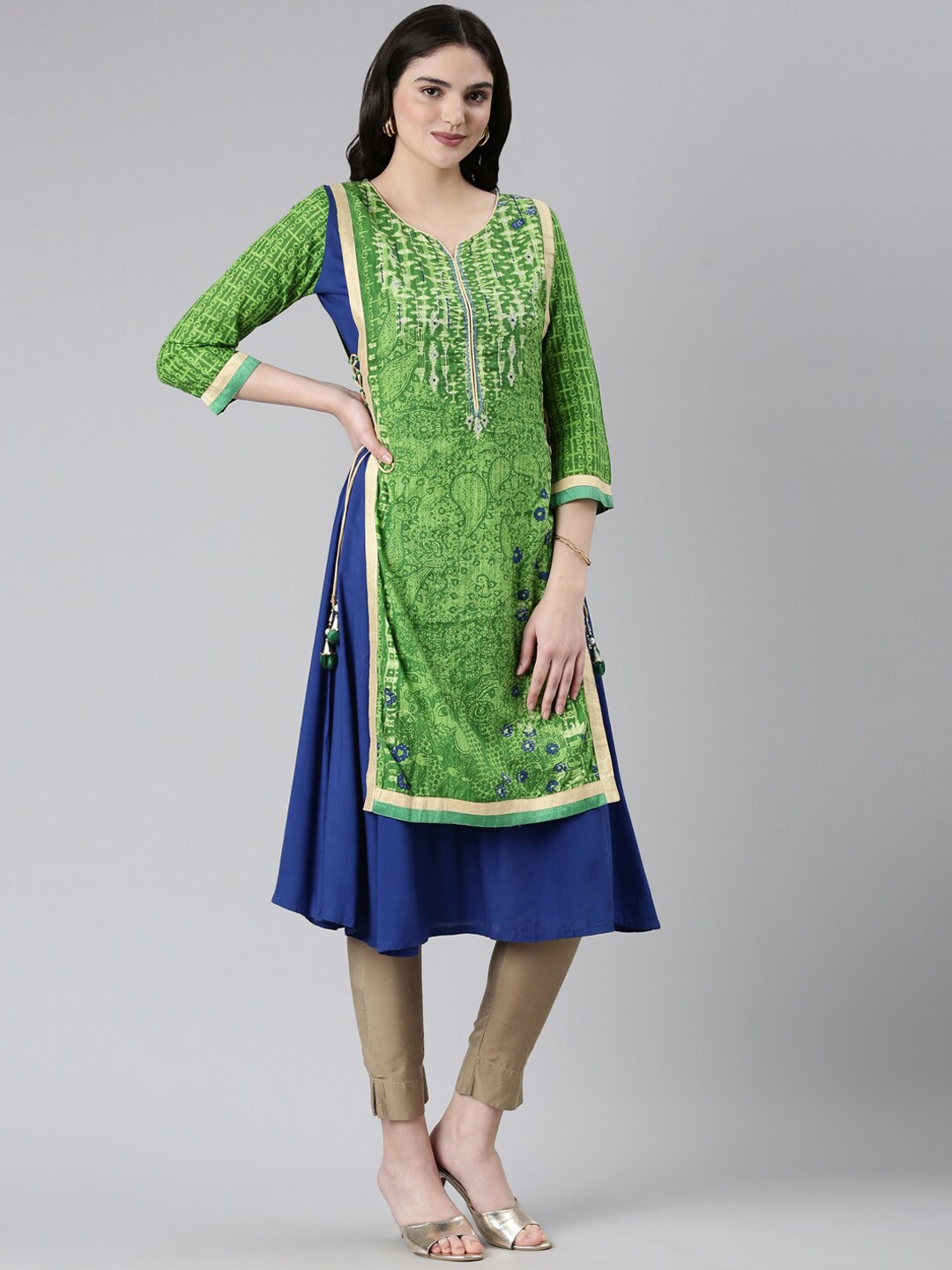 

Souchii Printed Sequinned Layered Anarkali Kurta, Green