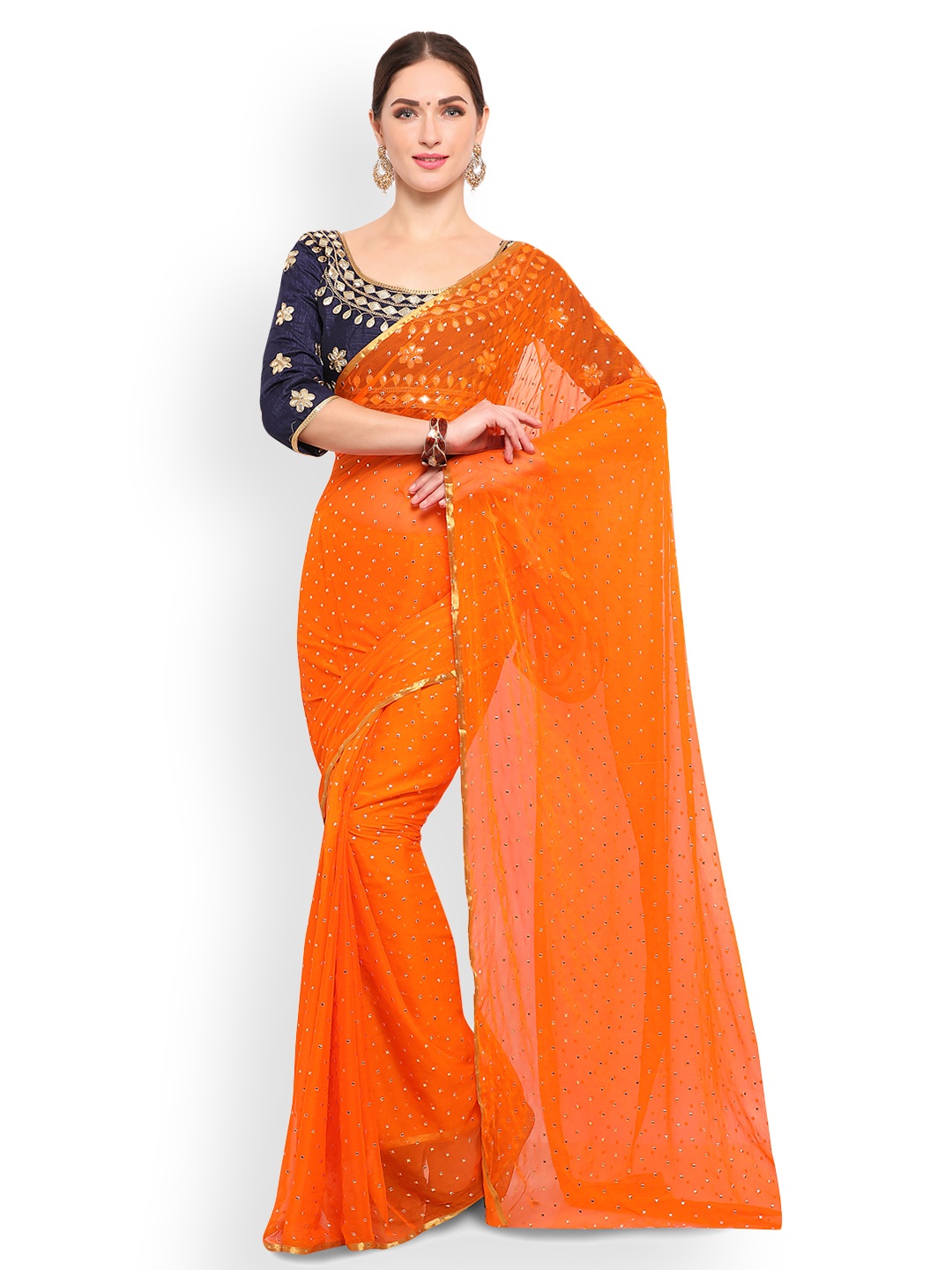 

Saree mall Orange Embellished Poly Chiffon Saree