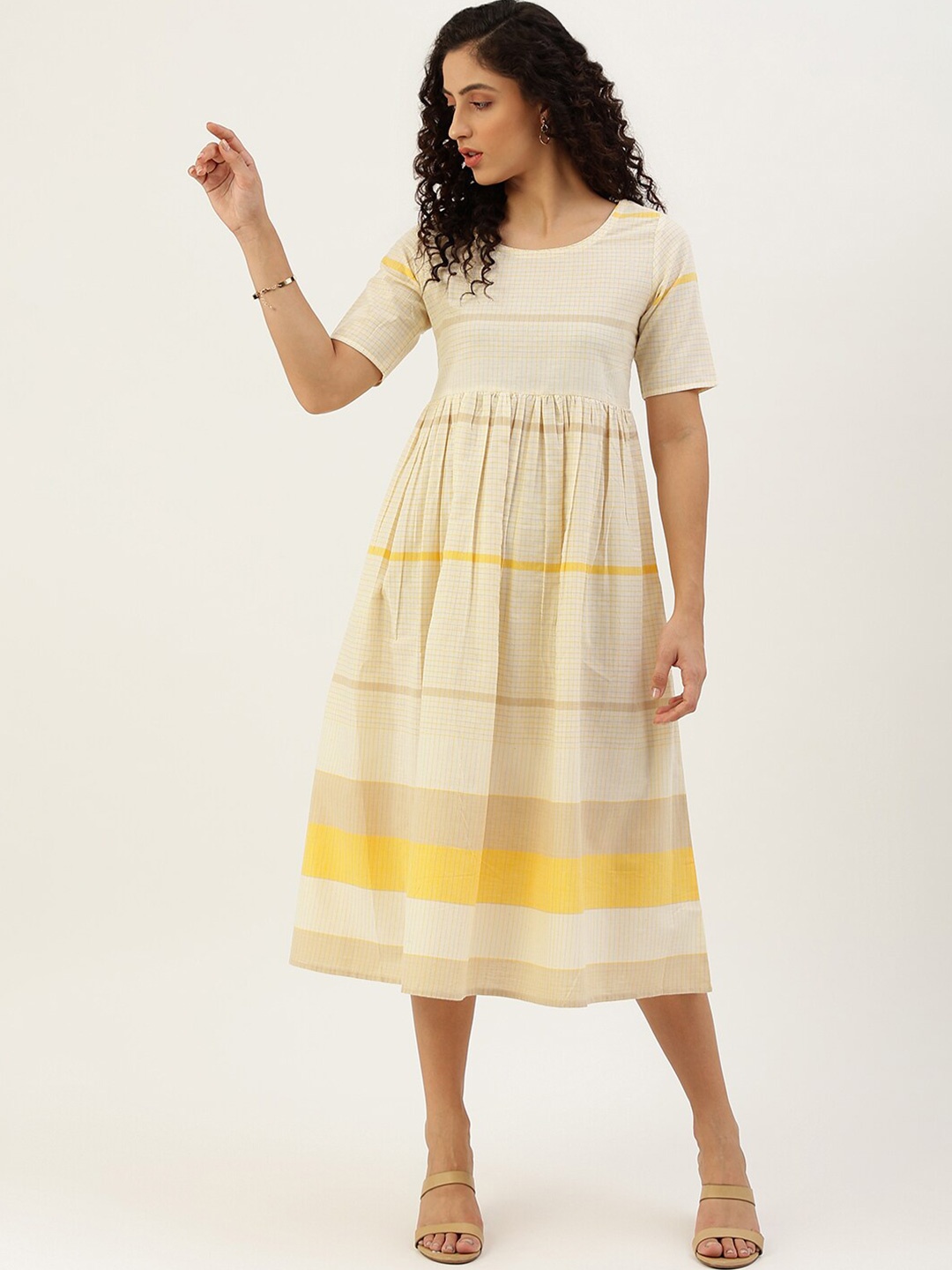 

Lokatita Checked Cotton Empire Midi Dress, White