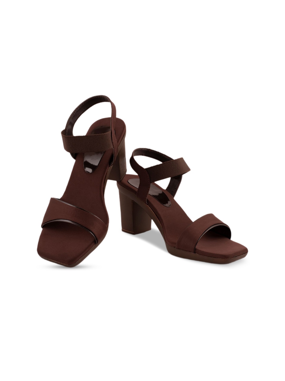 

AROOM Open Toe Block Heels With Backstrap, Brown