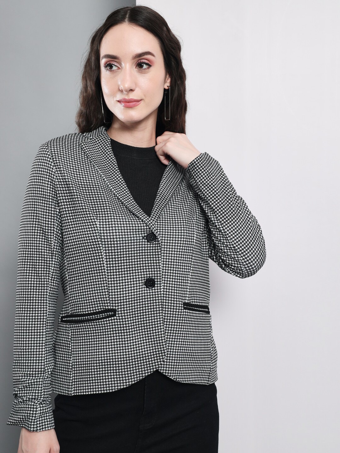 

BAESD Women Checked Single-Breasted Blazer, Black