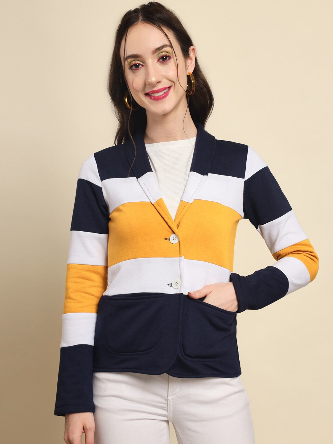 

BAESD Women Striped Single-Breasted Blazer, White