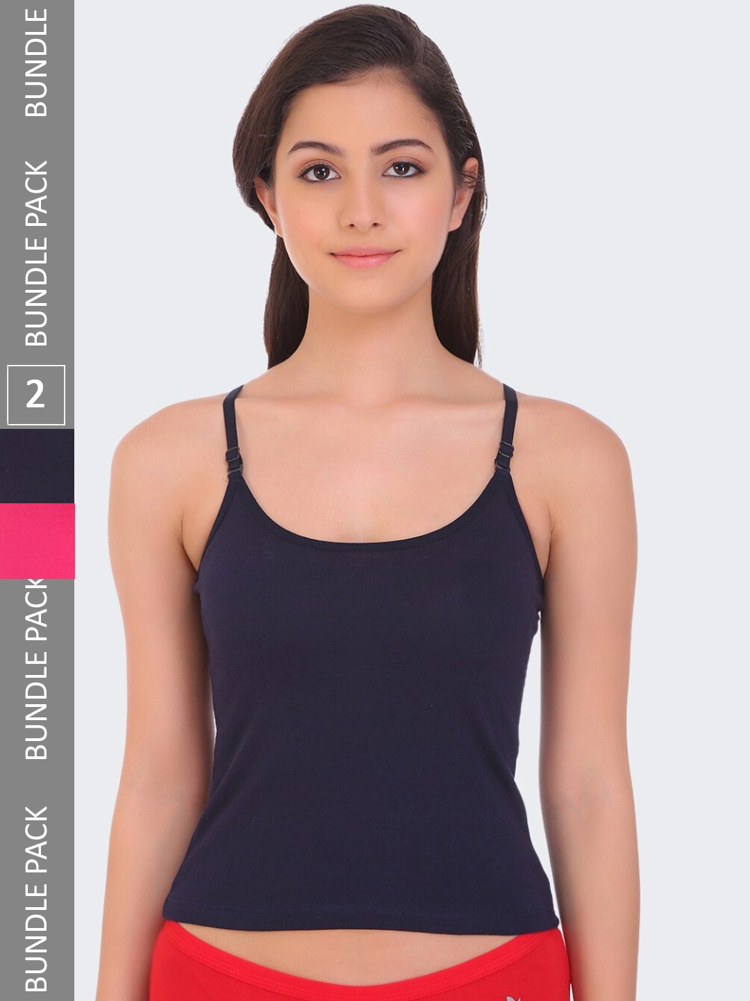 

POOJA RAGENEE Pack Of 2 Pure Cotton Adjustable Strap Camisoles, Navy blue