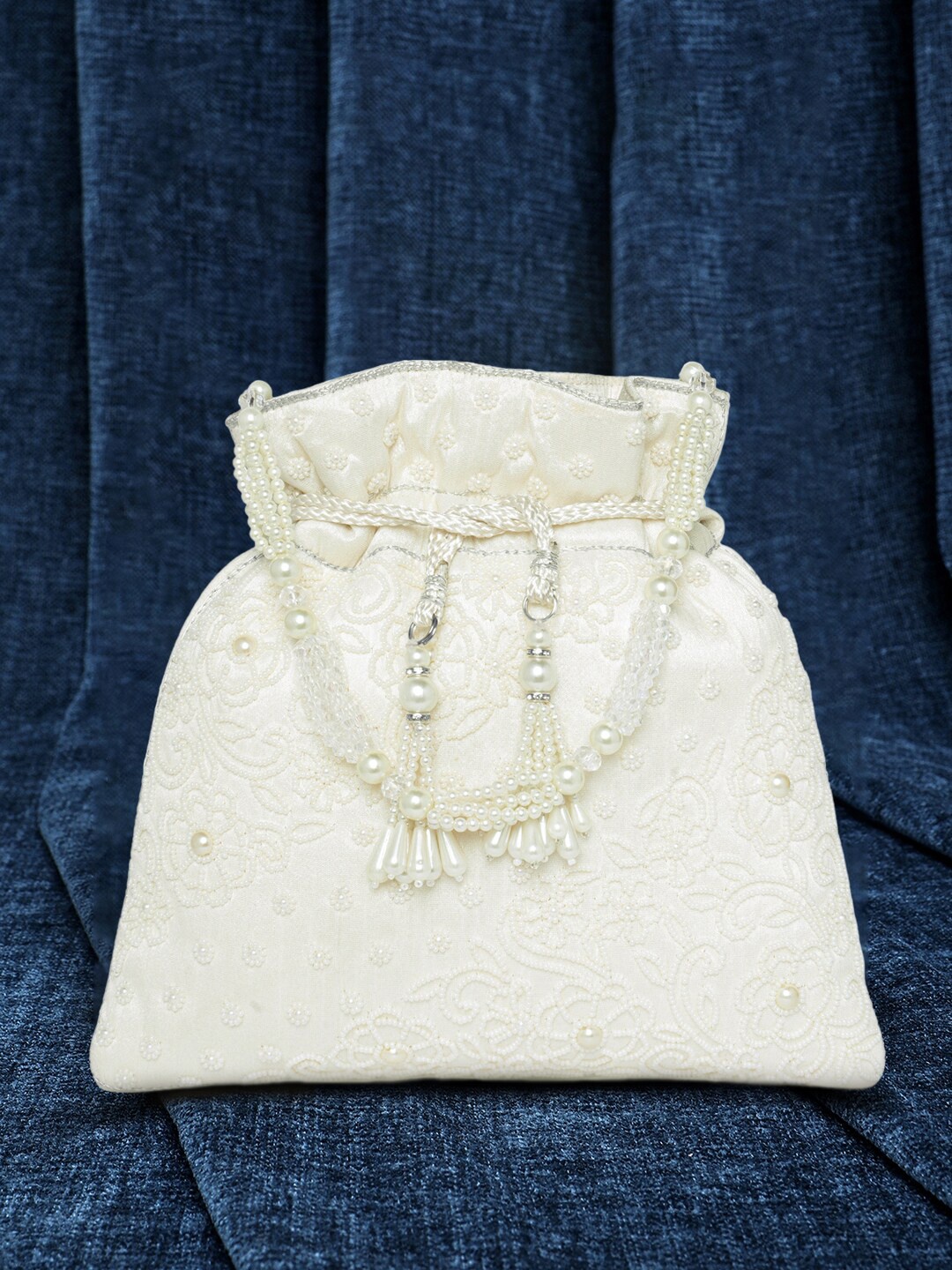 

Peora Embroidered Potli Clutch, White