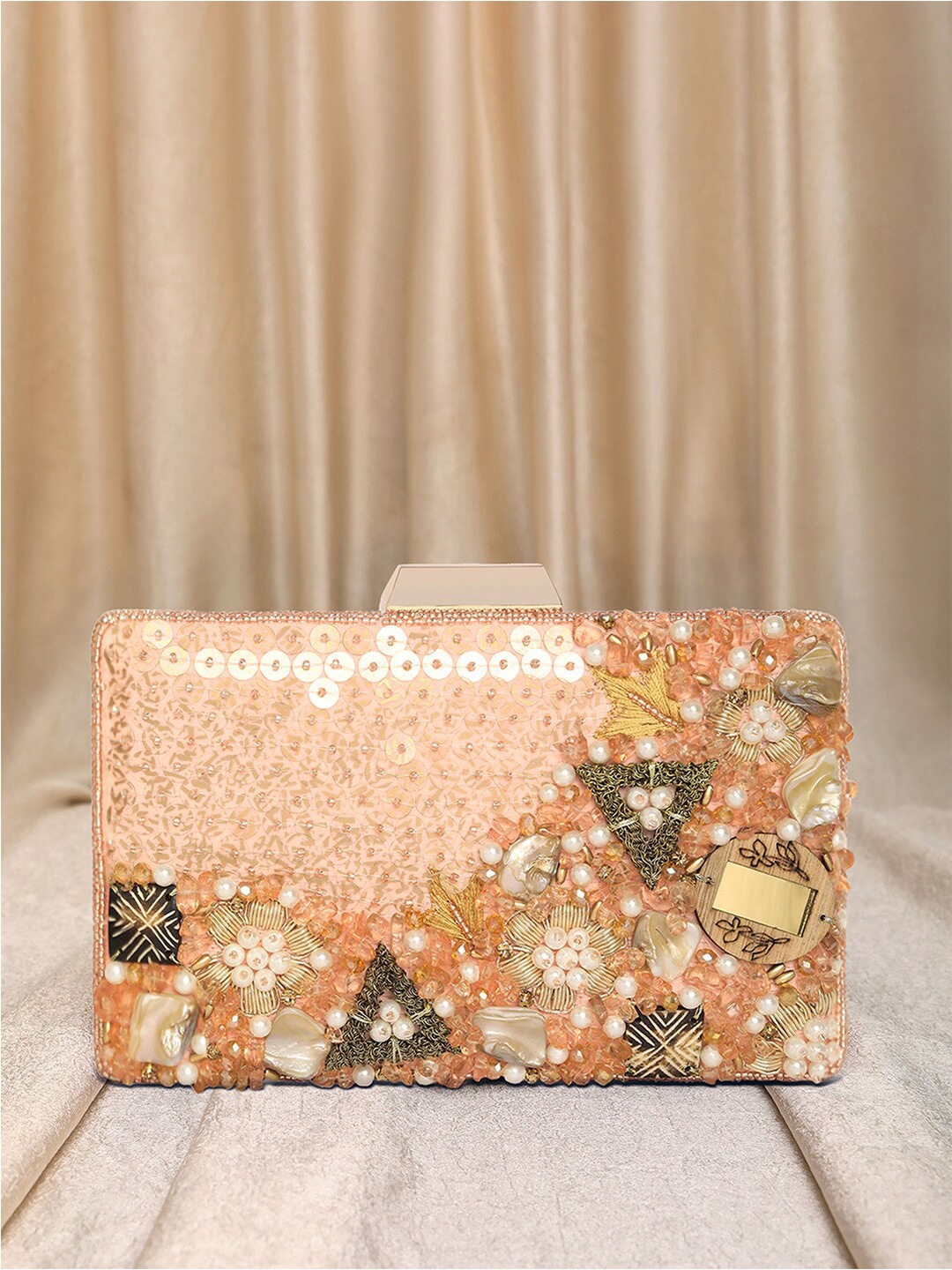 

Peora Embellished Box Clutch, Peach